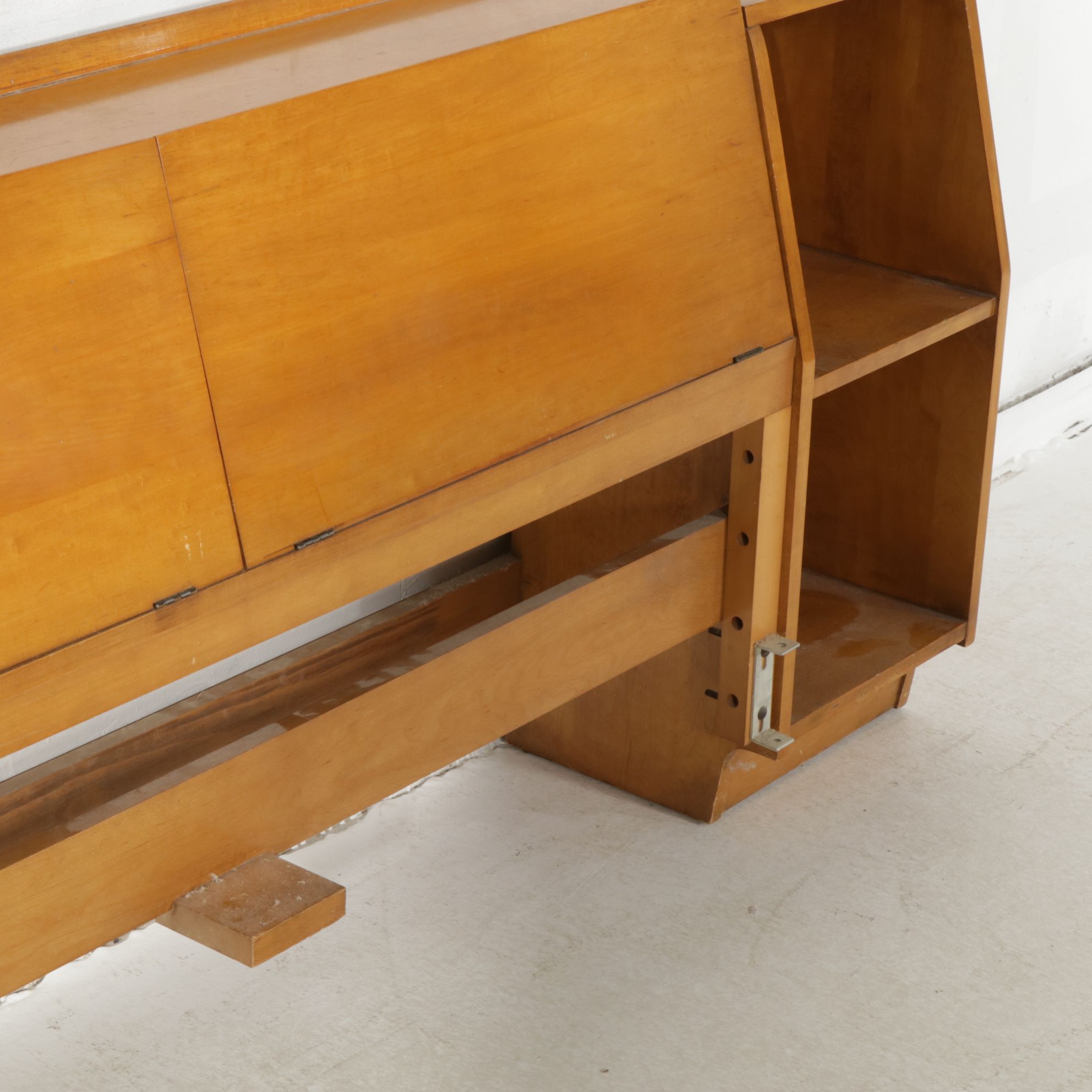 Mid Century Modern Maple Full Size Headboard with Shelves