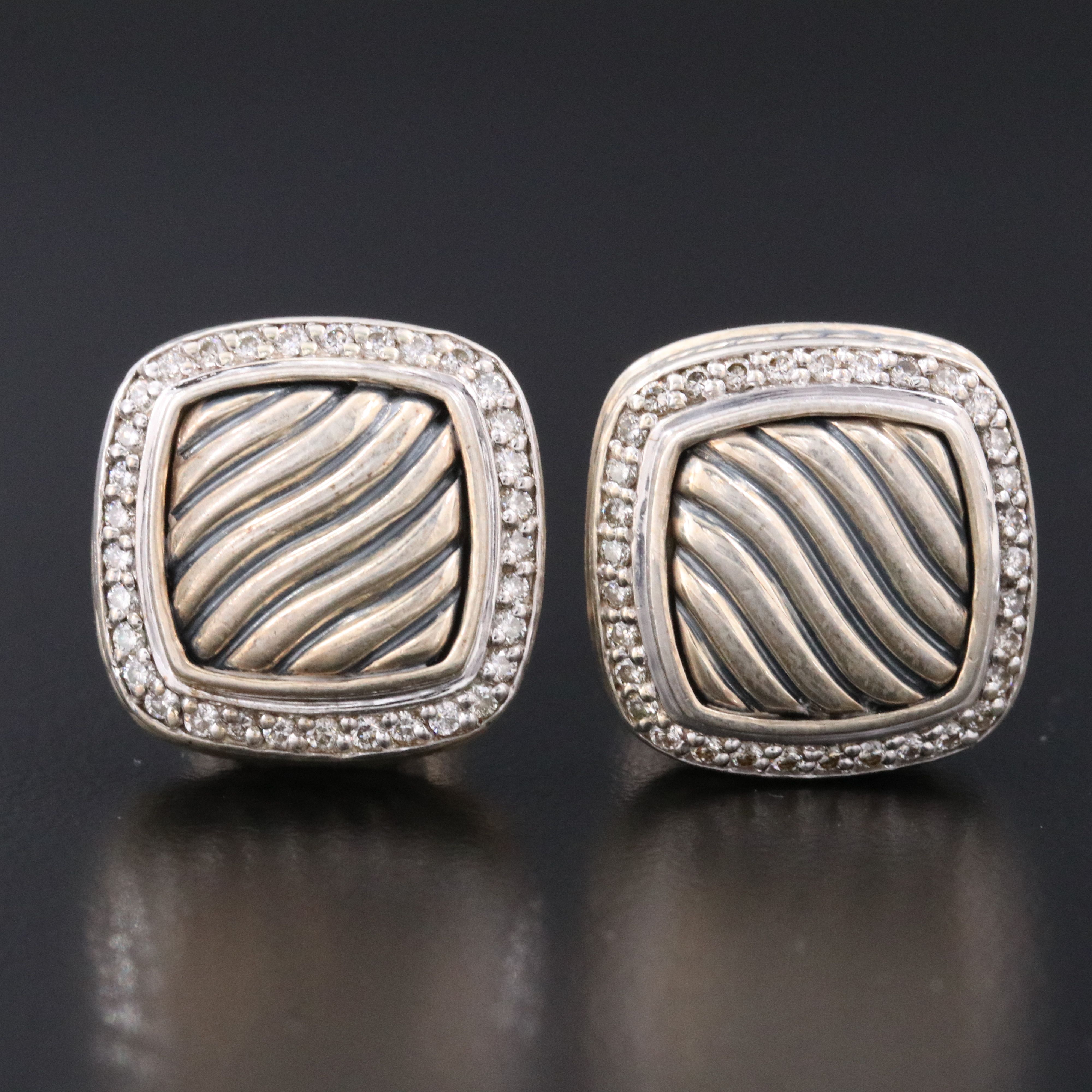 David Yurman Albion Sterling 0.33 CTW Diamond Cable Earrings