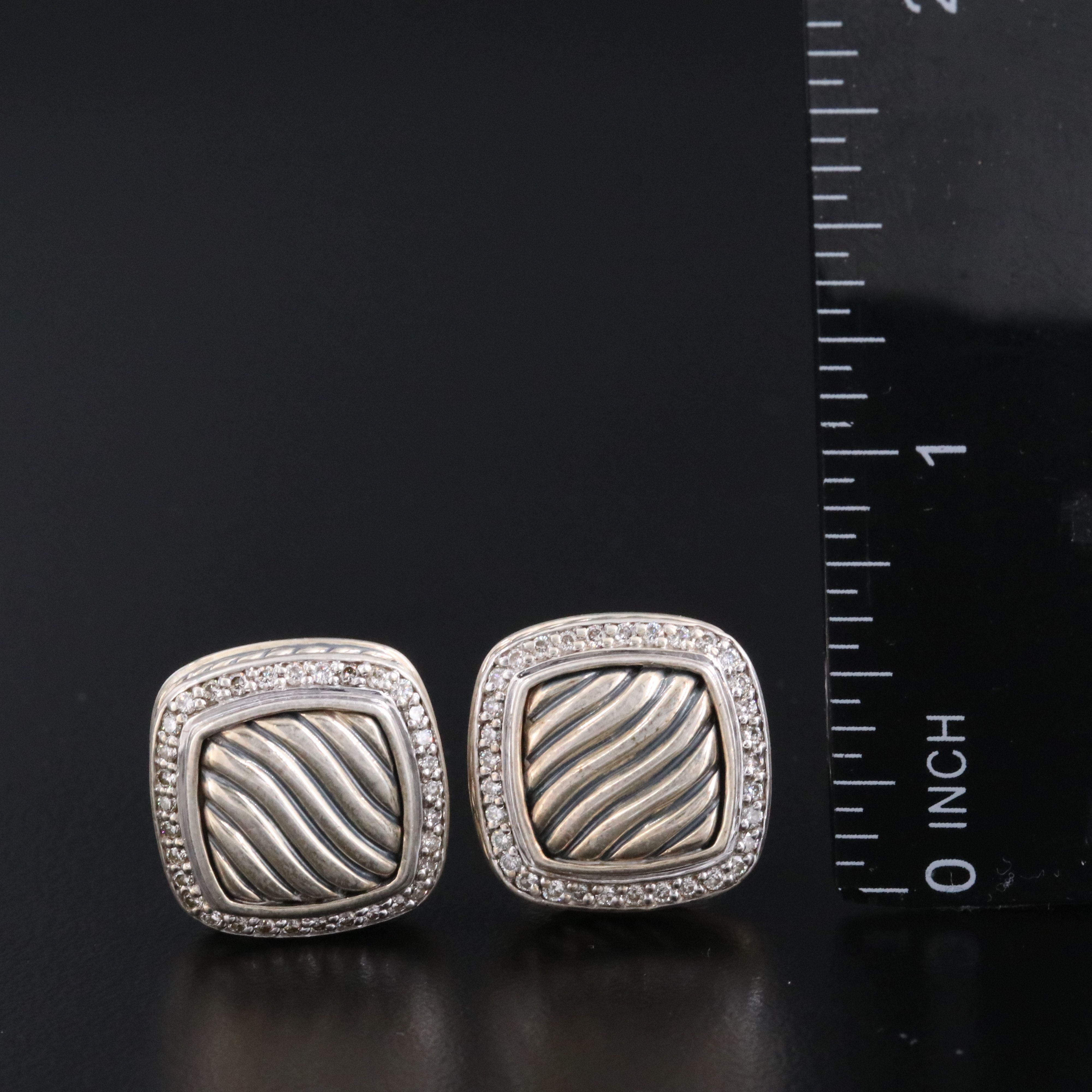 David Yurman Albion Sterling 0.33 CTW Diamond Cable Earrings