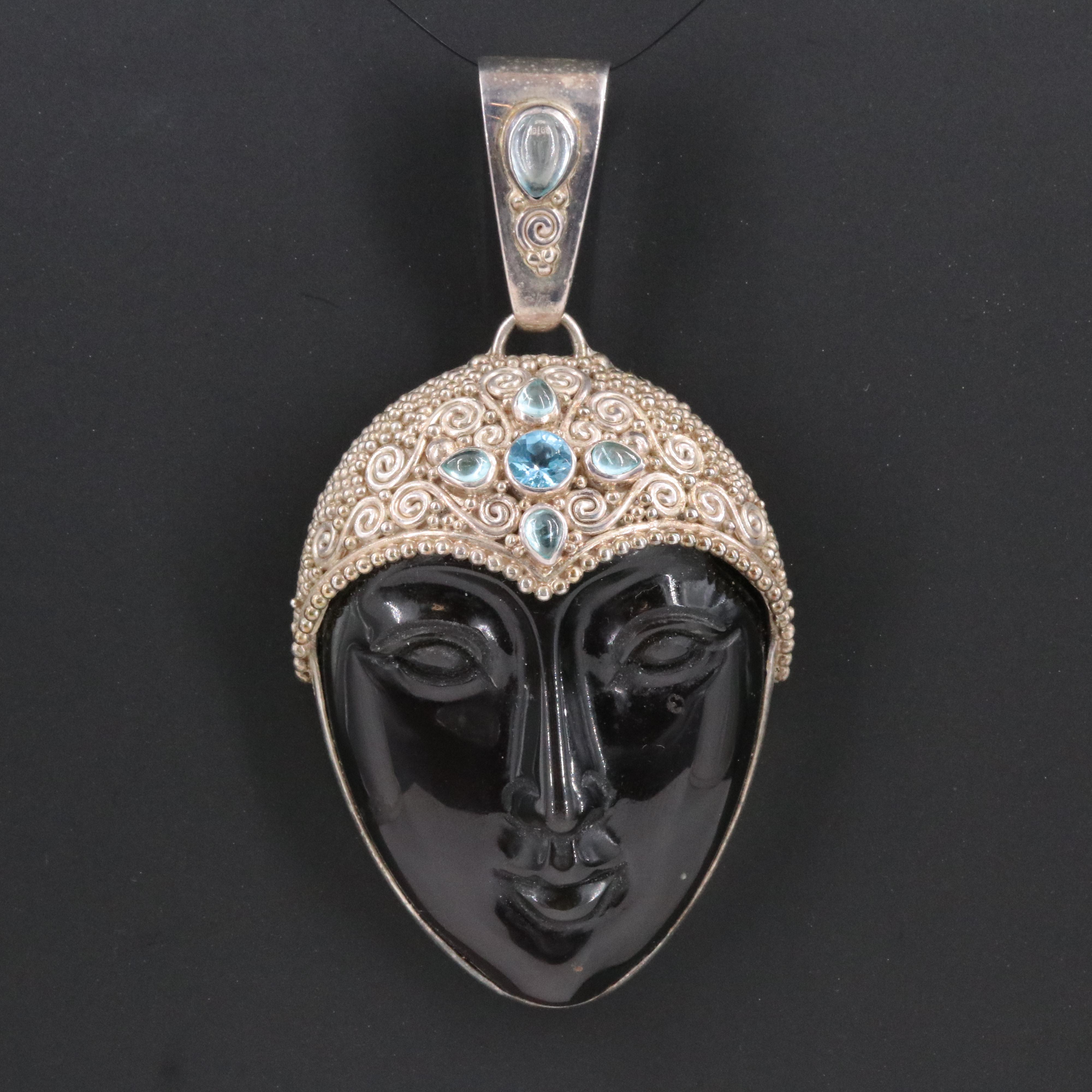 Sajen Sterling Pendant Including Obsidian, Topaz and Apatite