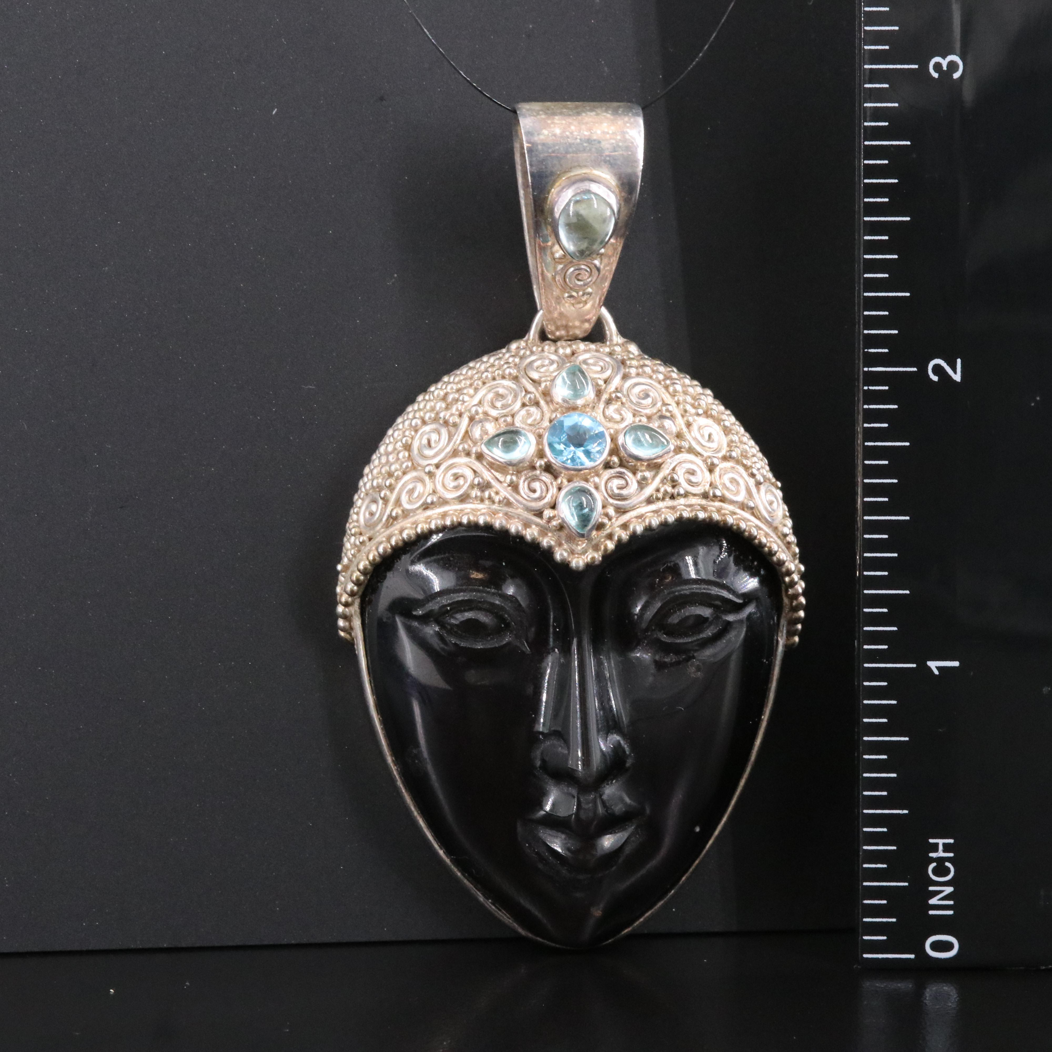 Sajen Sterling Pendant Including Obsidian, Topaz and Apatite