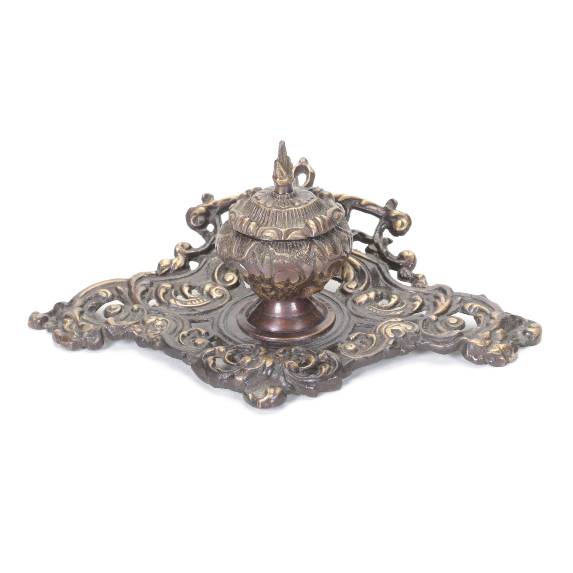 Rococo Style Inkwell, Candlestick and Ashtray with Matchbox Holder