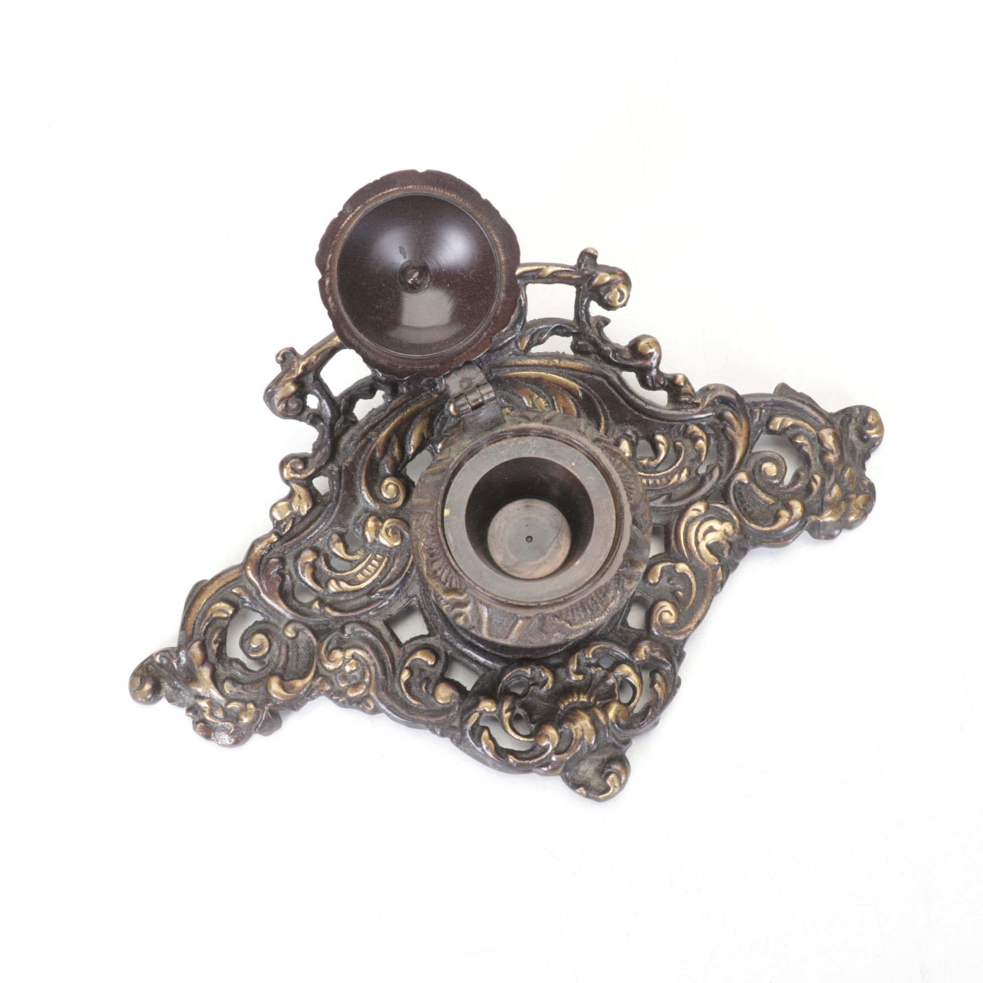 Rococo Style Inkwell, Candlestick and Ashtray with Matchbox Holder