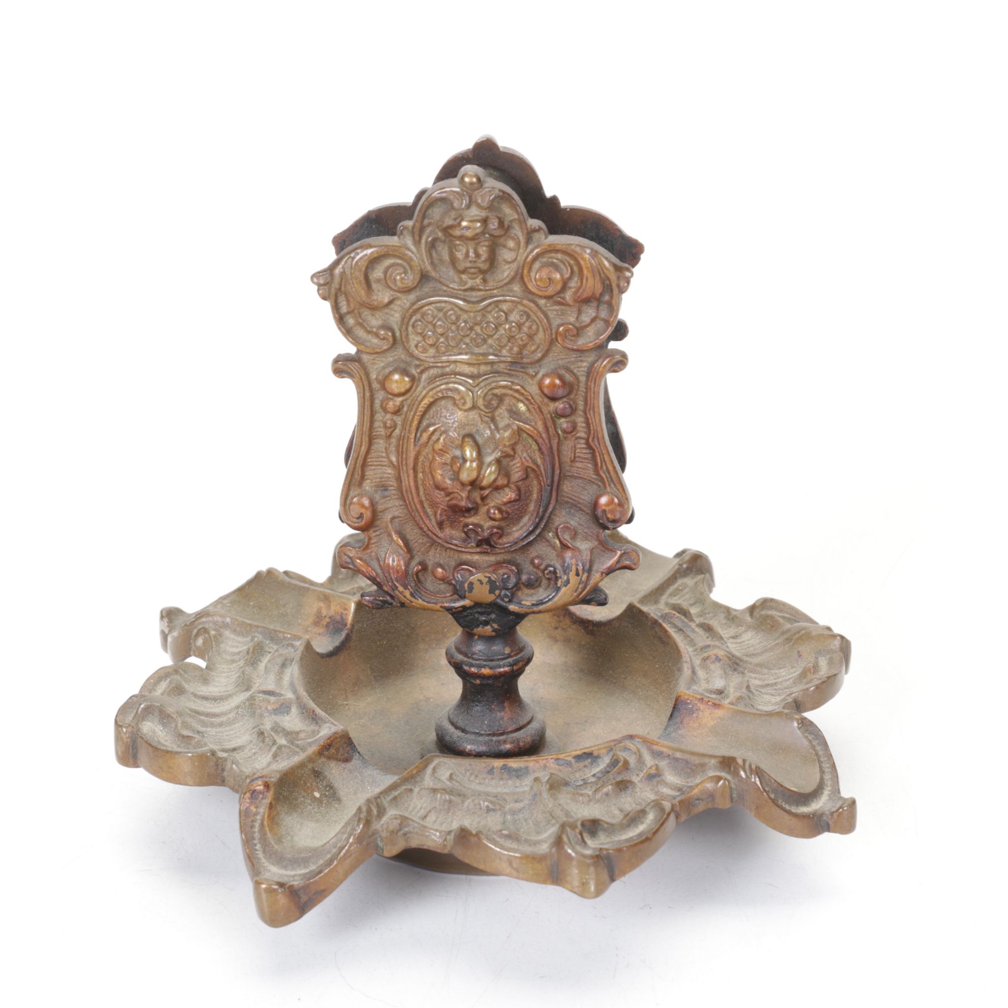 Rococo Style Inkwell, Candlestick and Ashtray with Matchbox Holder