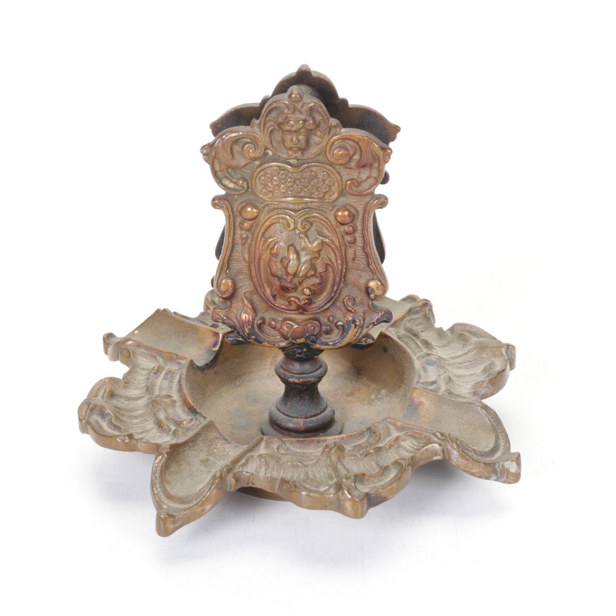 Rococo Style Inkwell, Candlestick and Ashtray with Matchbox Holder