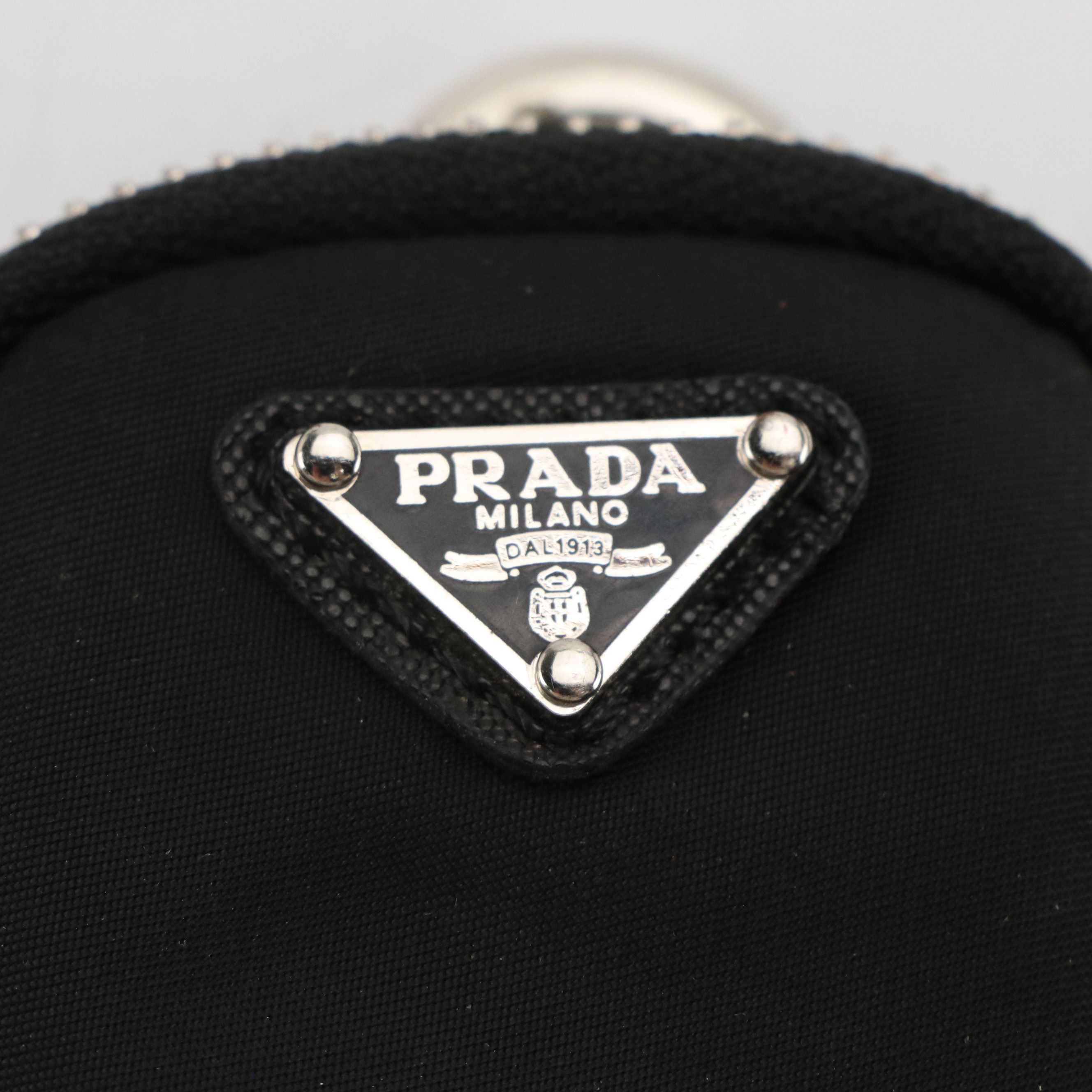 Prada Black Tessuto Nylon Coin Pouch Key Ring