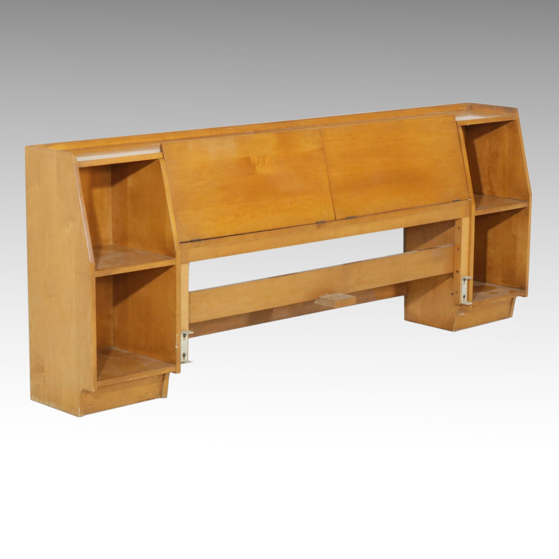 Mid Century Modern Maple Full Size Headboard with Shelves