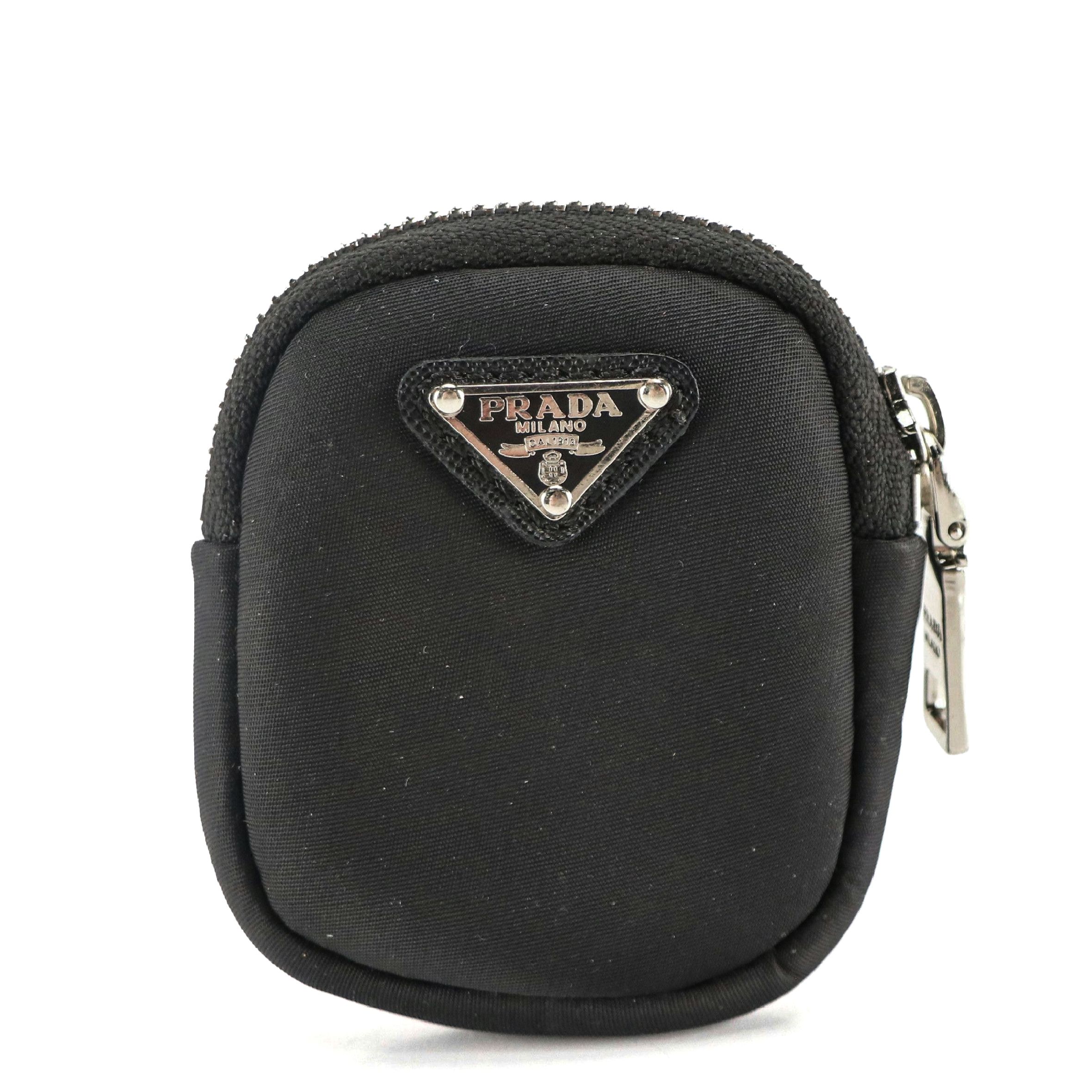 Prada Black Tessuto Nylon Coin Pouch Key Ring