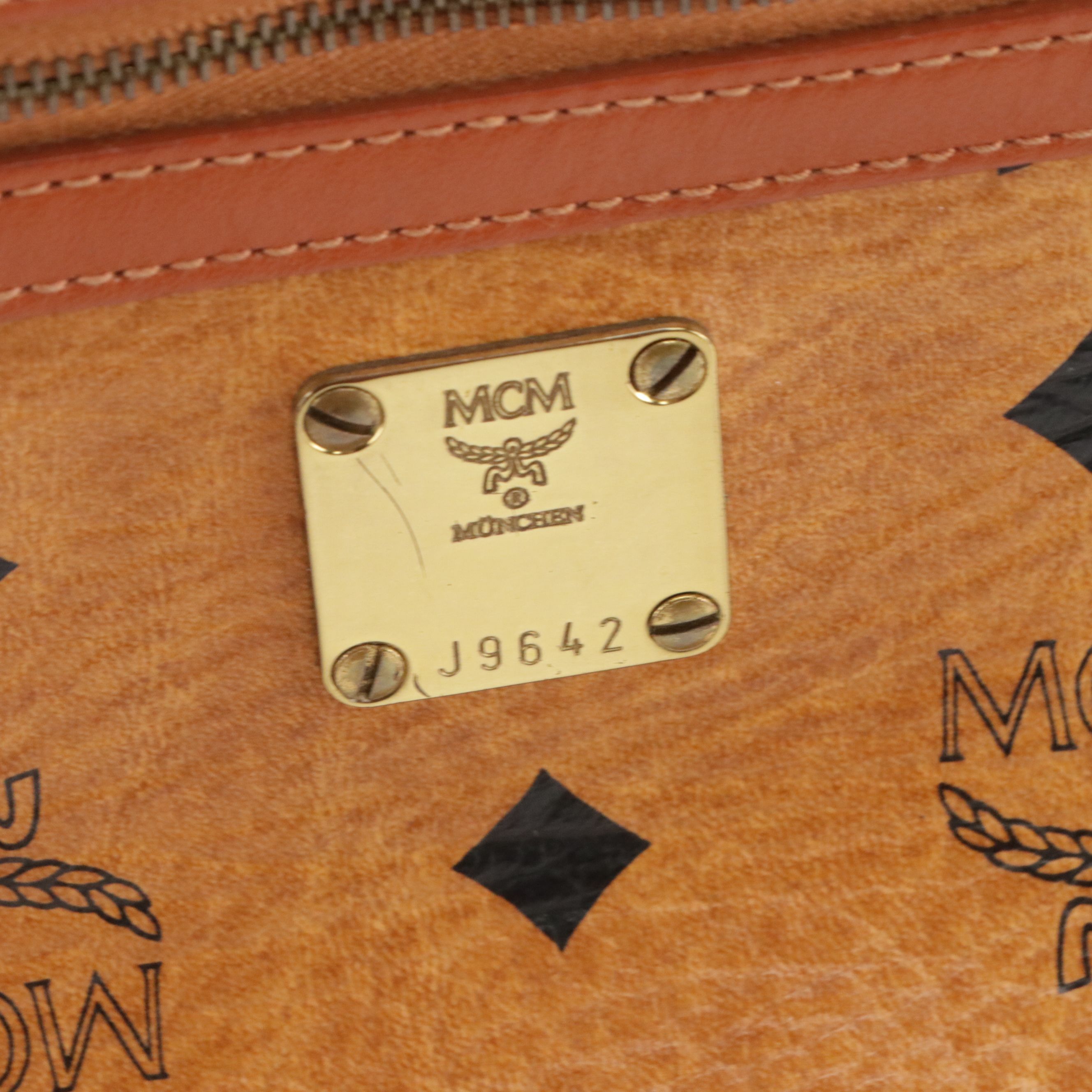 MCM Crossbody Camera Bag in Cognac Visetos Canvas and Brown Leather