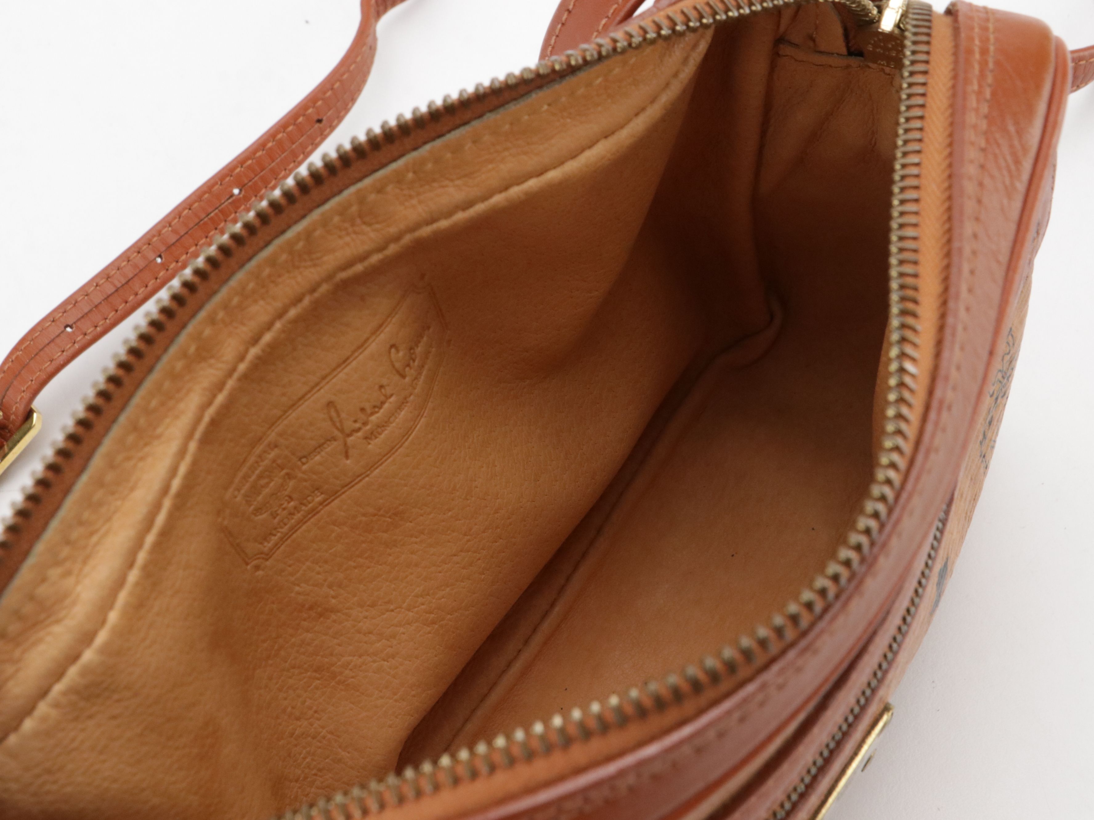 MCM Crossbody Camera Bag in Cognac Visetos Canvas and Brown Leather