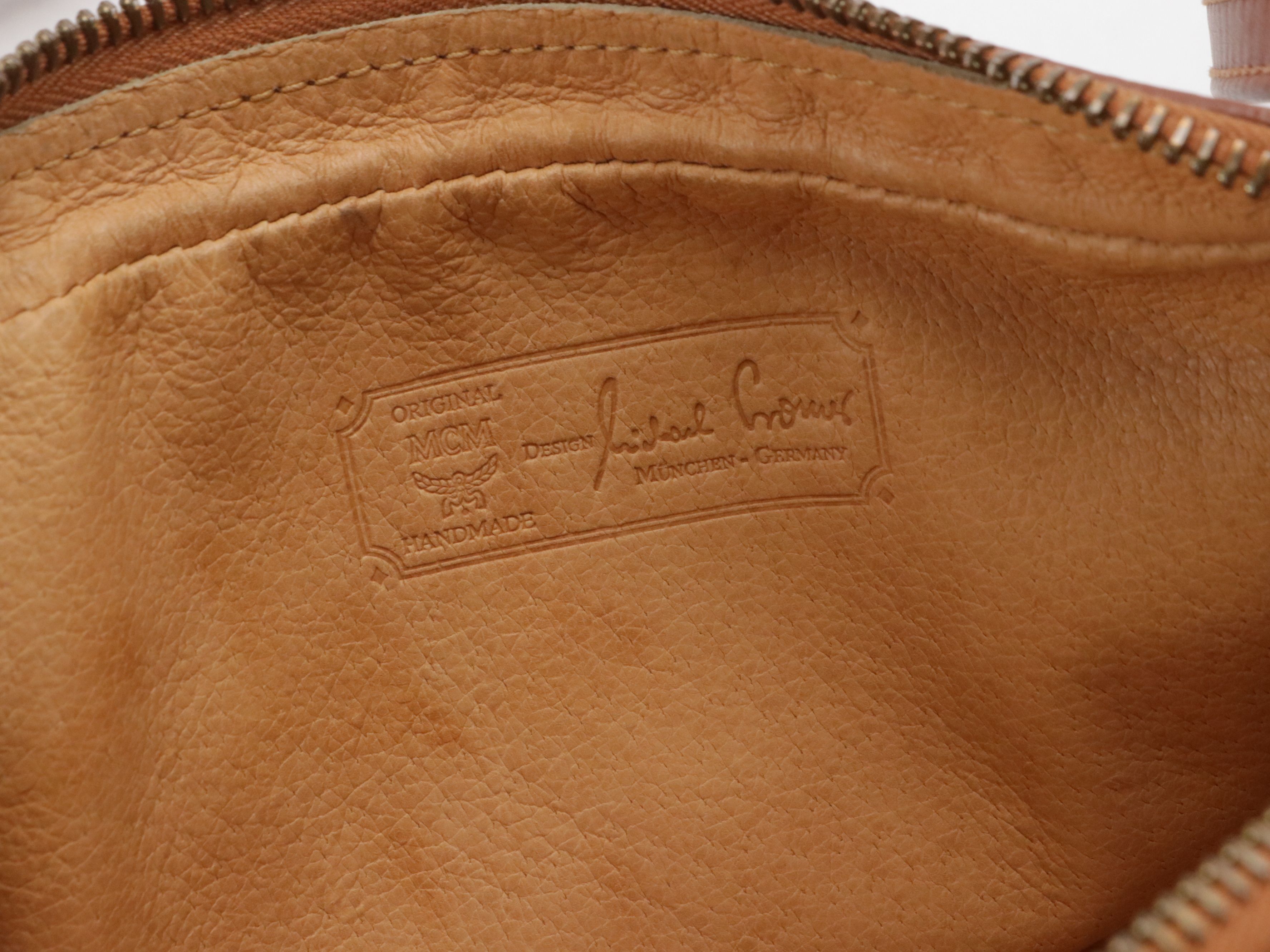 MCM Crossbody Camera Bag in Cognac Visetos Canvas and Brown Leather