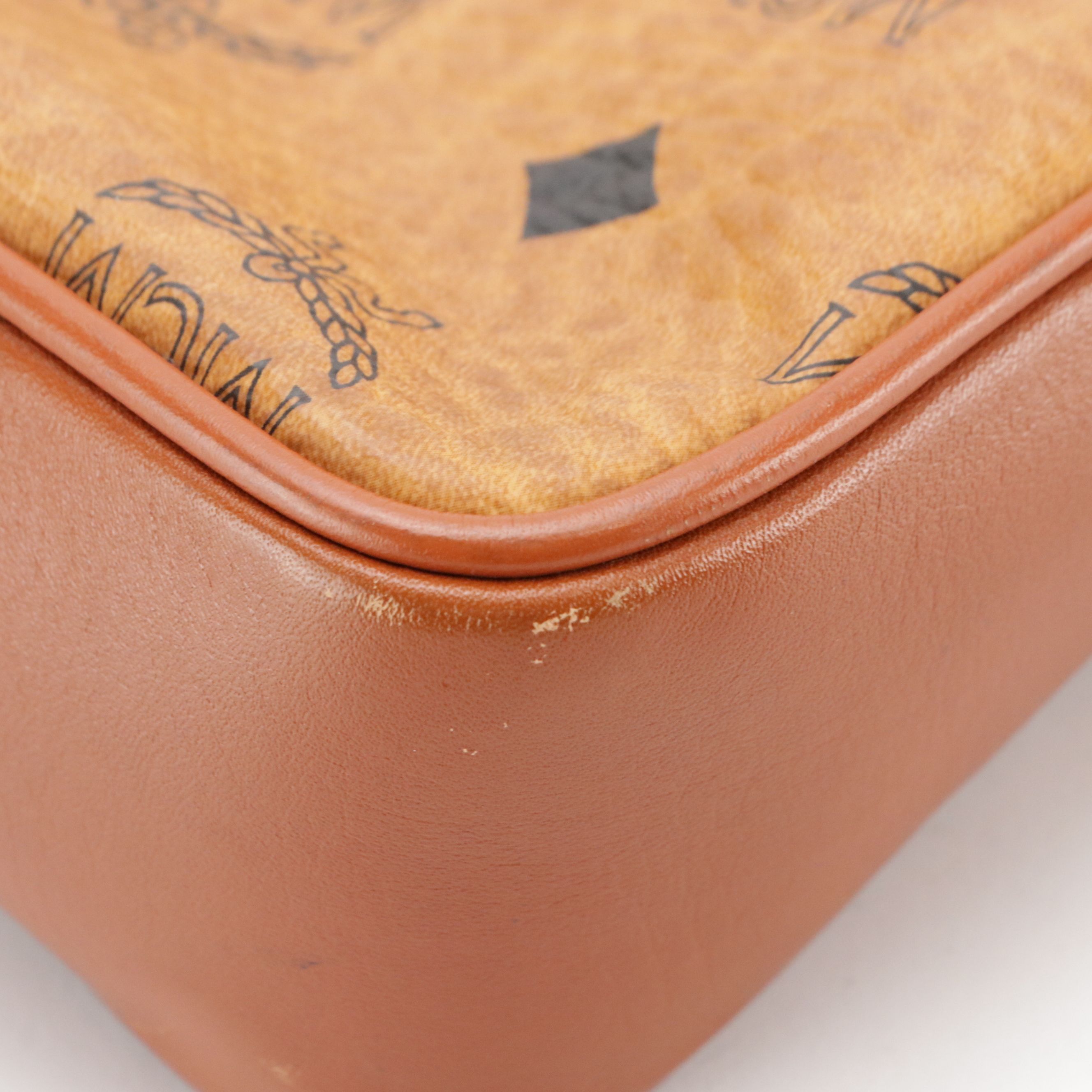 MCM Crossbody Camera Bag in Cognac Visetos Canvas and Brown Leather