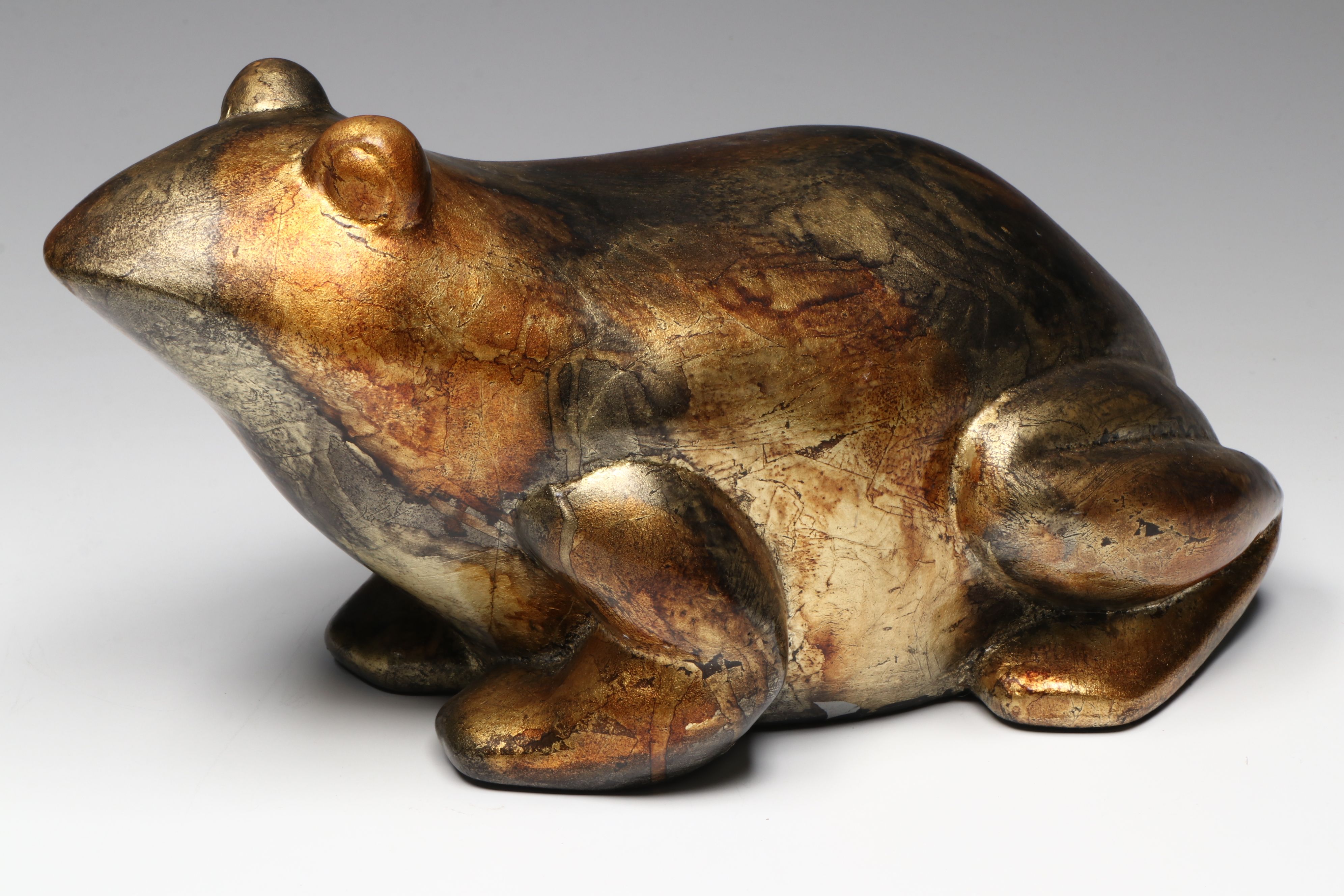 Green and Yellow Ceramic Frog with Metal Frog Rain Gauge and Other Décor