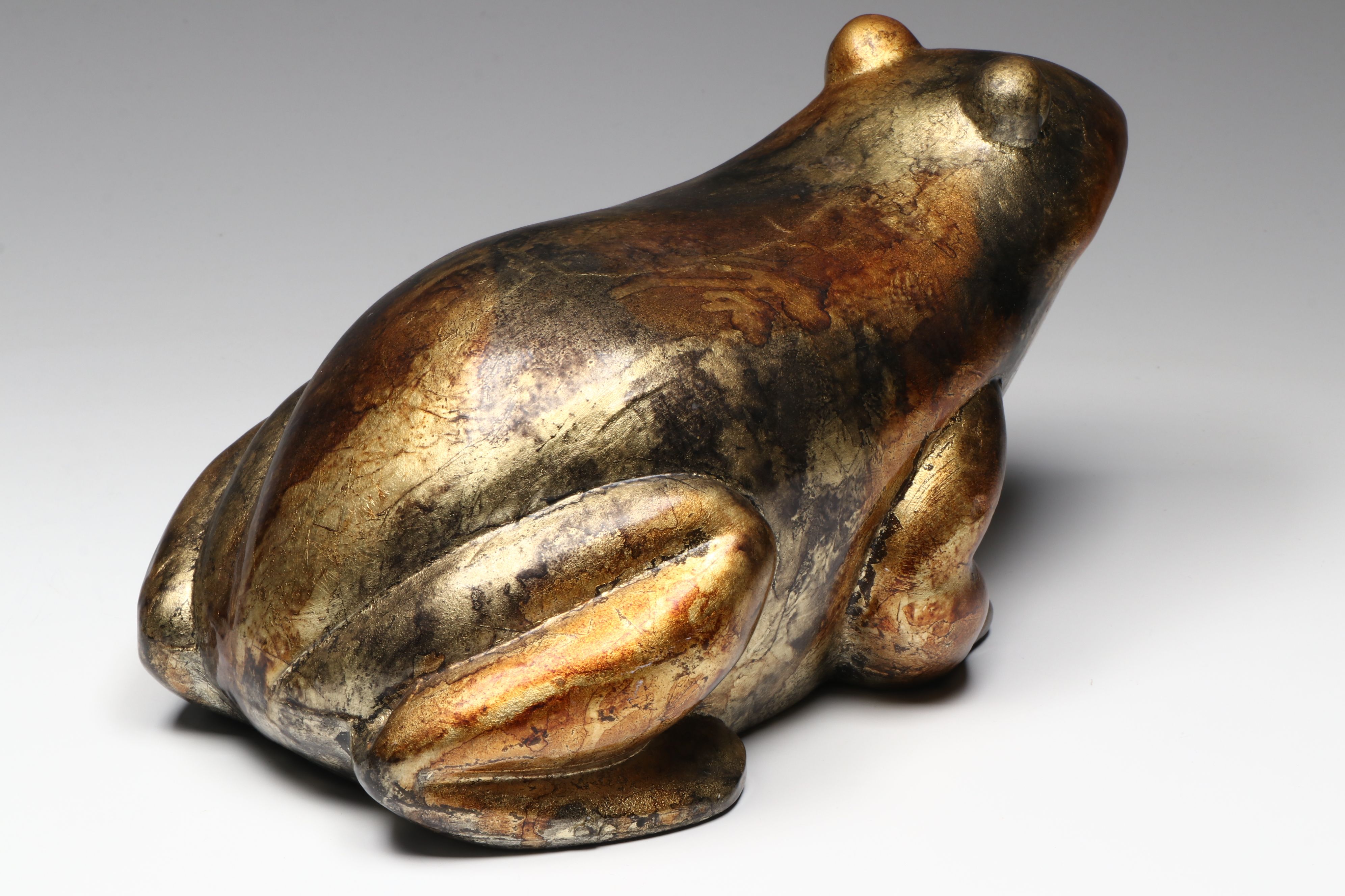 Green and Yellow Ceramic Frog with Metal Frog Rain Gauge and Other Décor