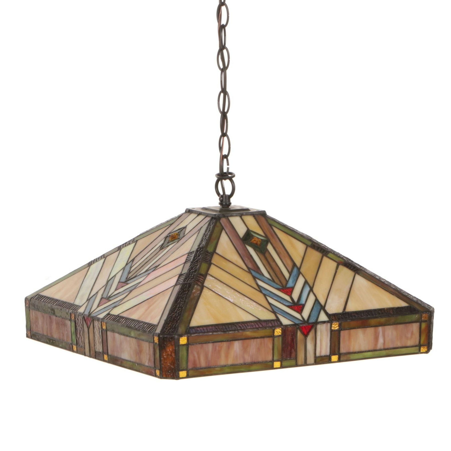 Prairie School Style Wheat Stalk Slag Glass Pendant Light, 21st C