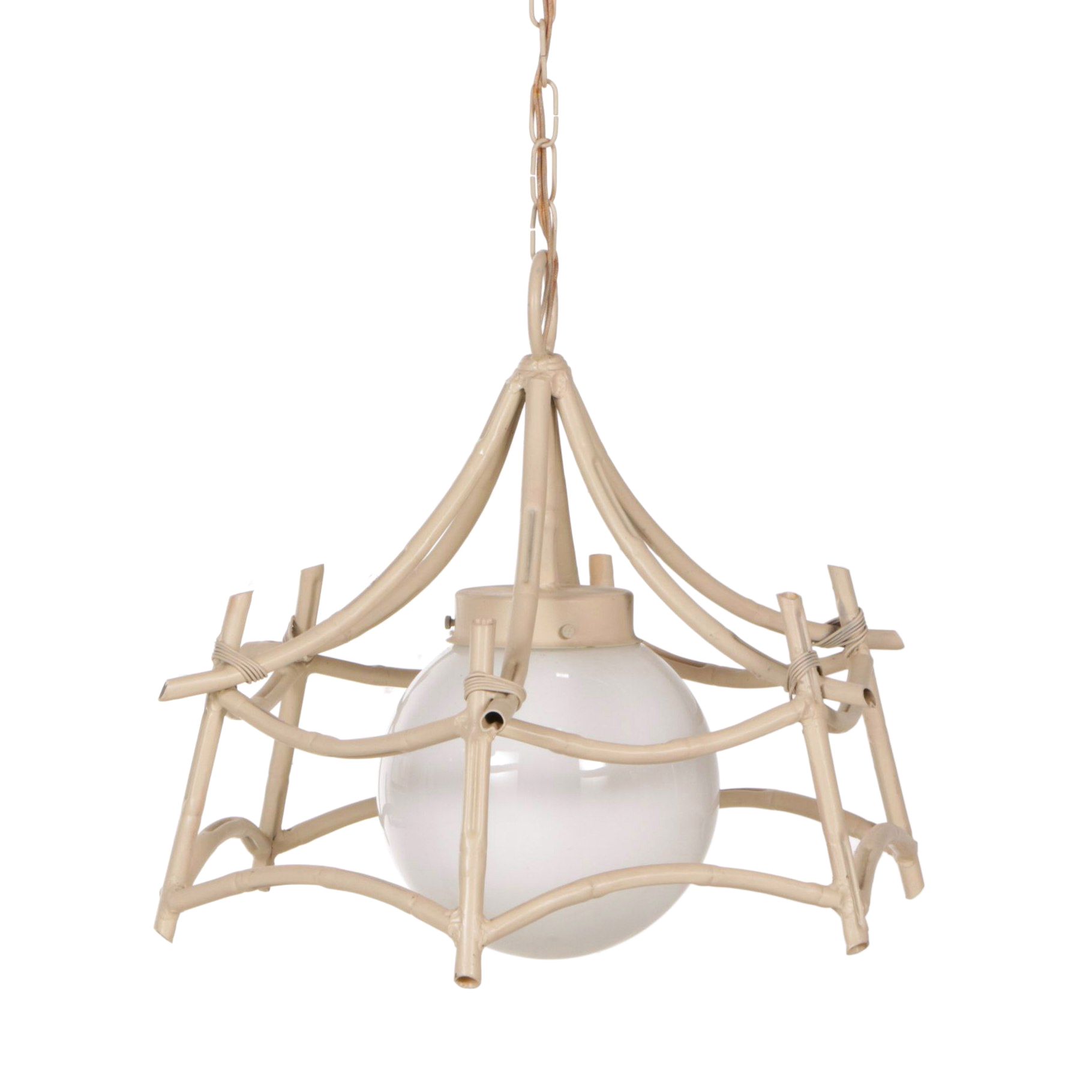 Metal Faux Bamboo Pagoda Chandelier with Milk Glass Globe