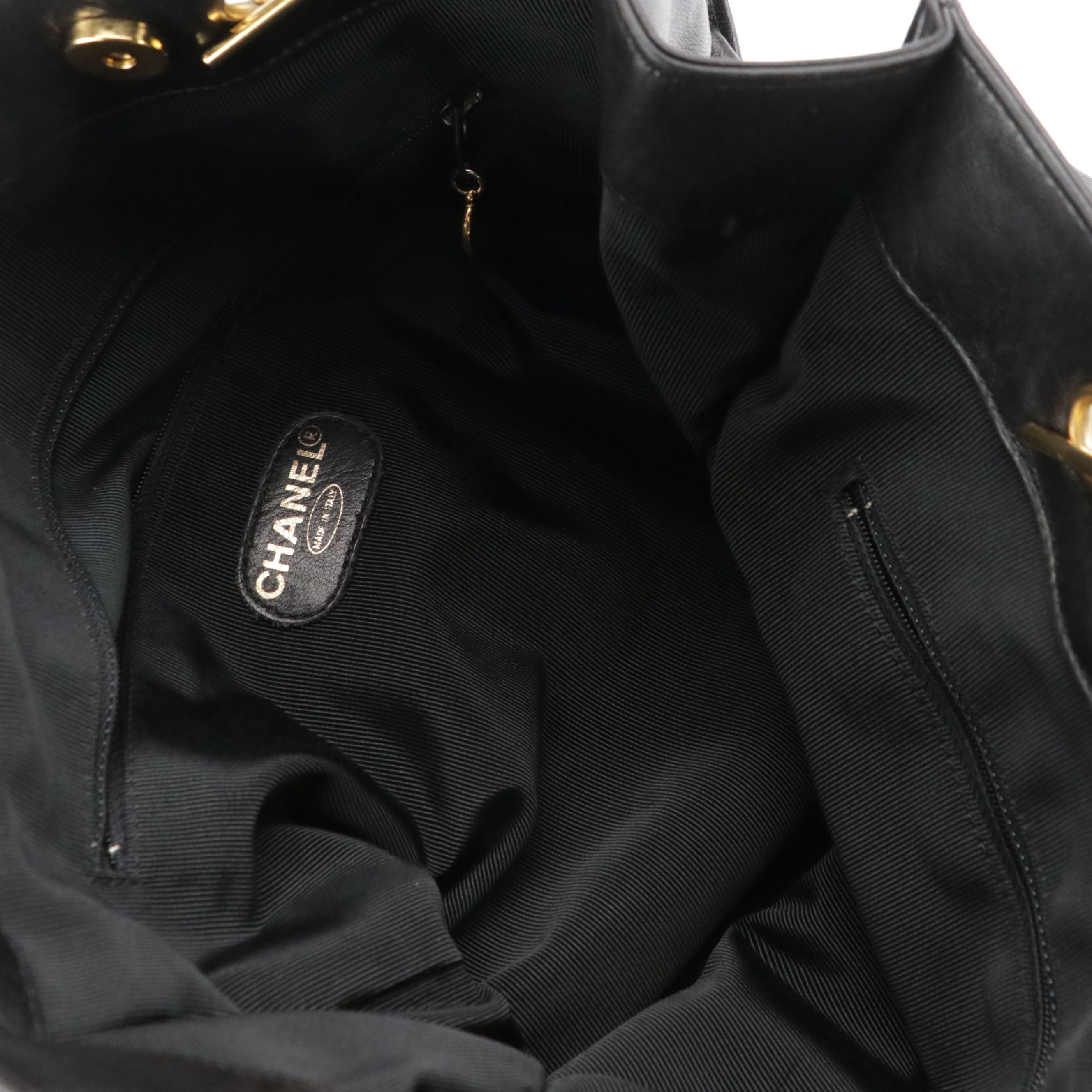 Chanel CC Stitched Timeless Tote Bag in Black Lambskin Leather