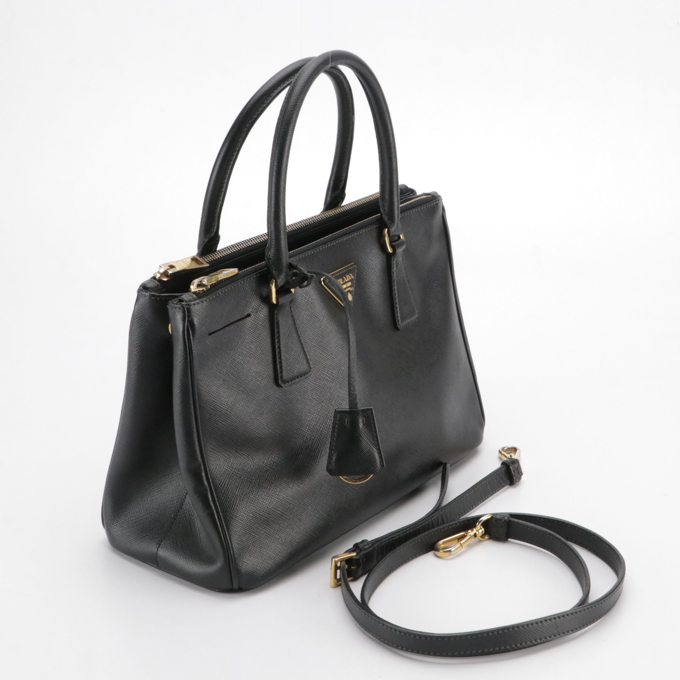 Prada Double Zip Galleria Two-Way Tote Bag in Saffiano Lux Leather
