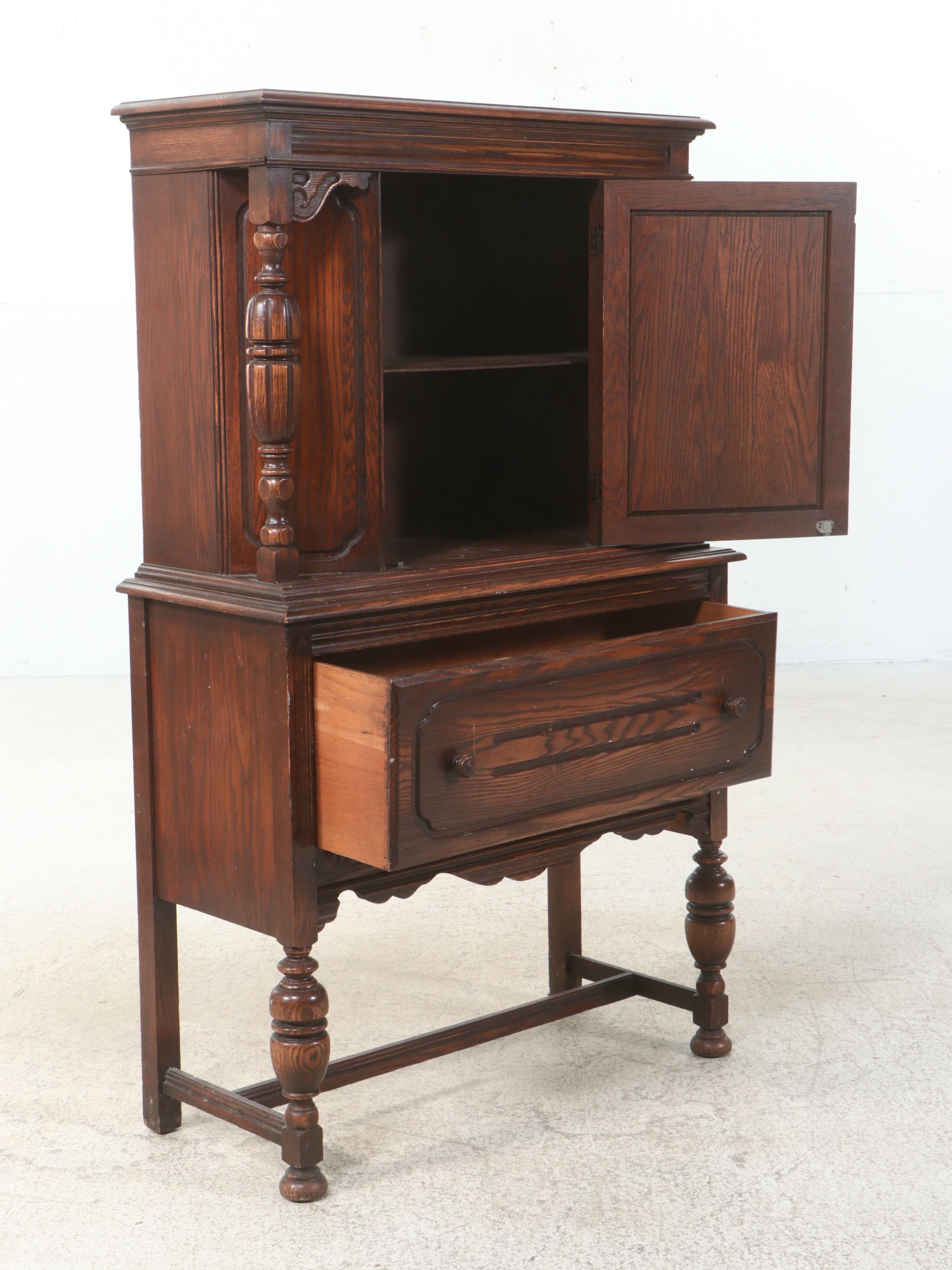 Jacobean Revival Carved Oak China Cabinet