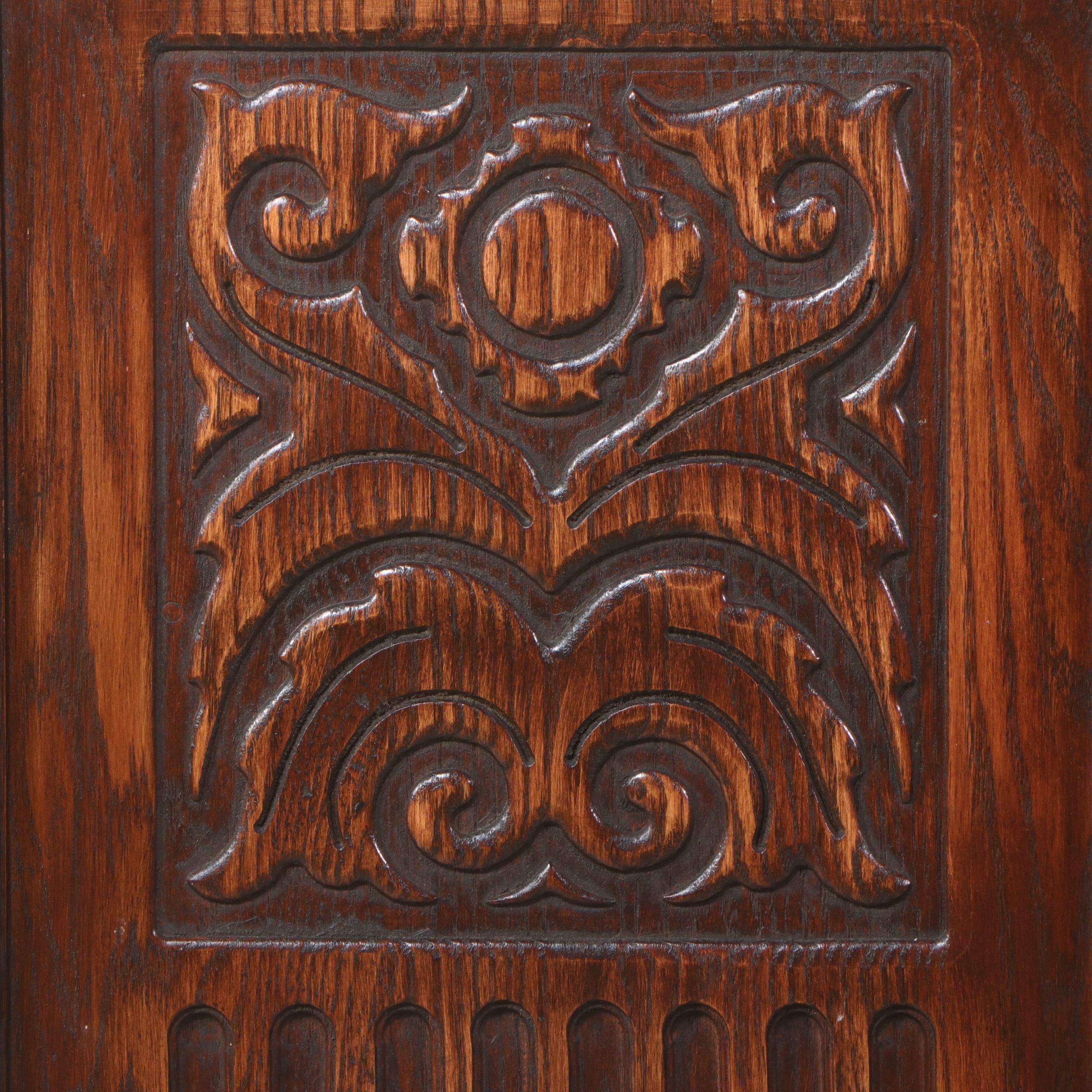 Jacobean Revival Carved Oak China Cabinet