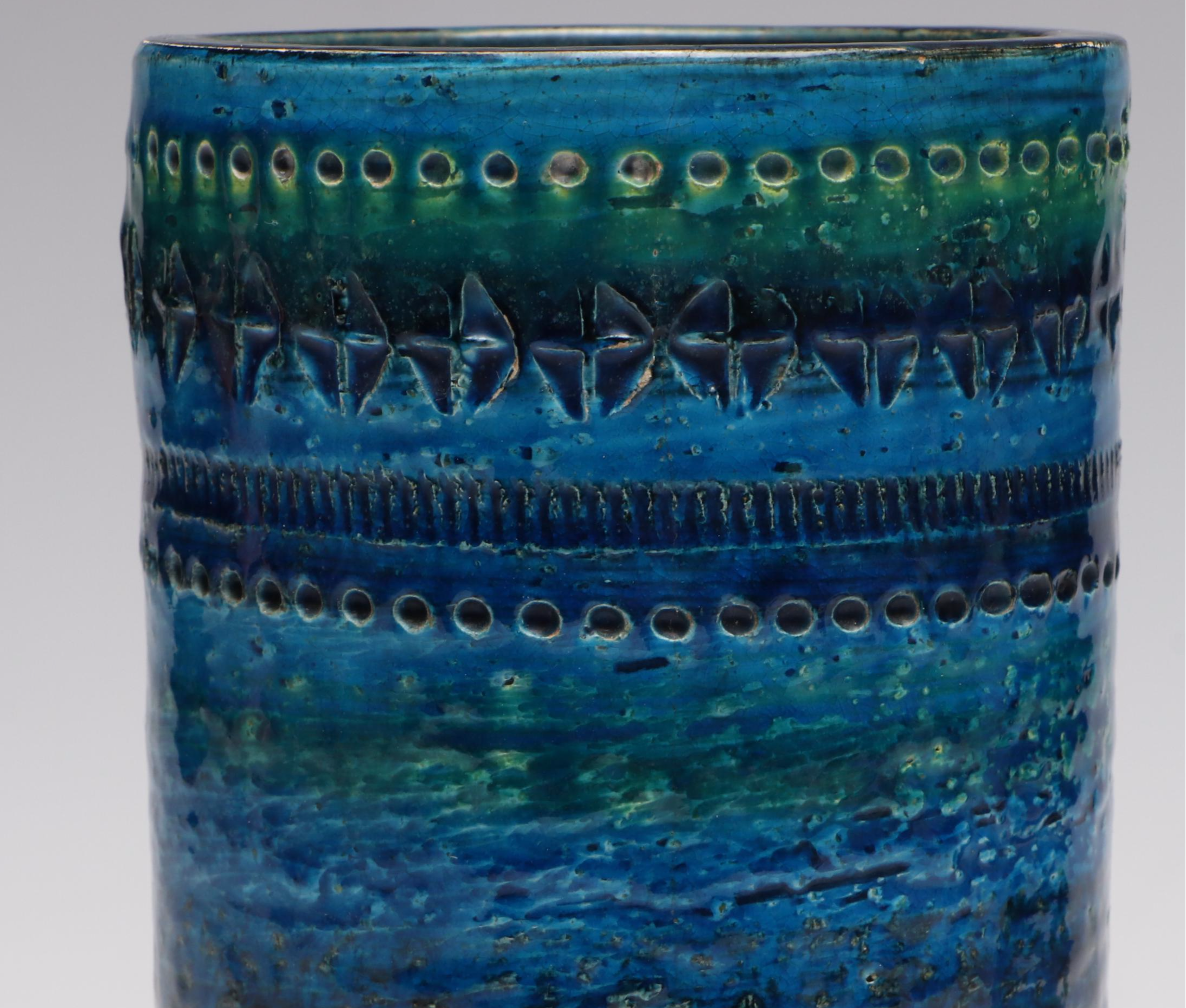 Italian Mid Century Modern Style Blue Cylindrical Vase
