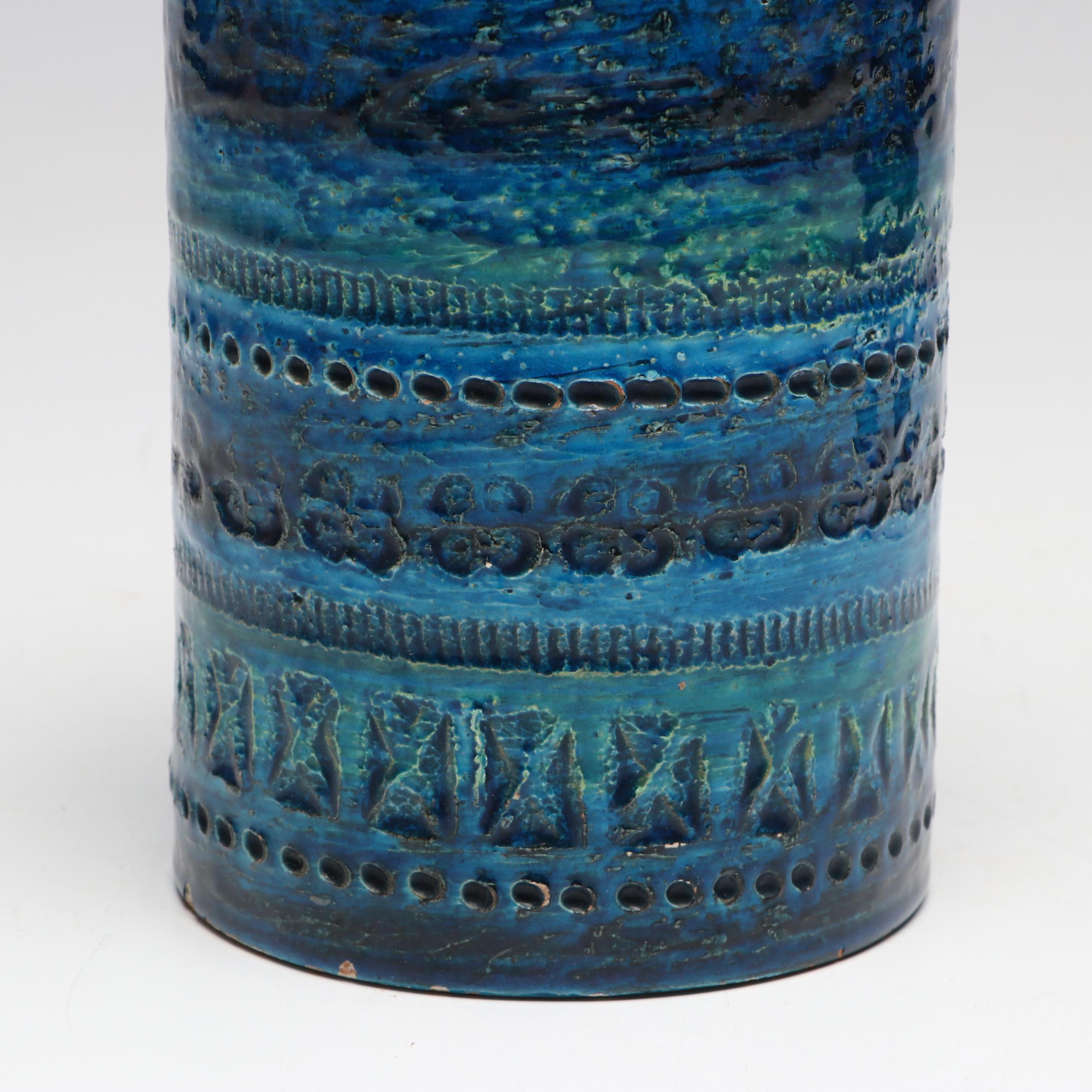 Italian Mid Century Modern Style Blue Cylindrical Vase