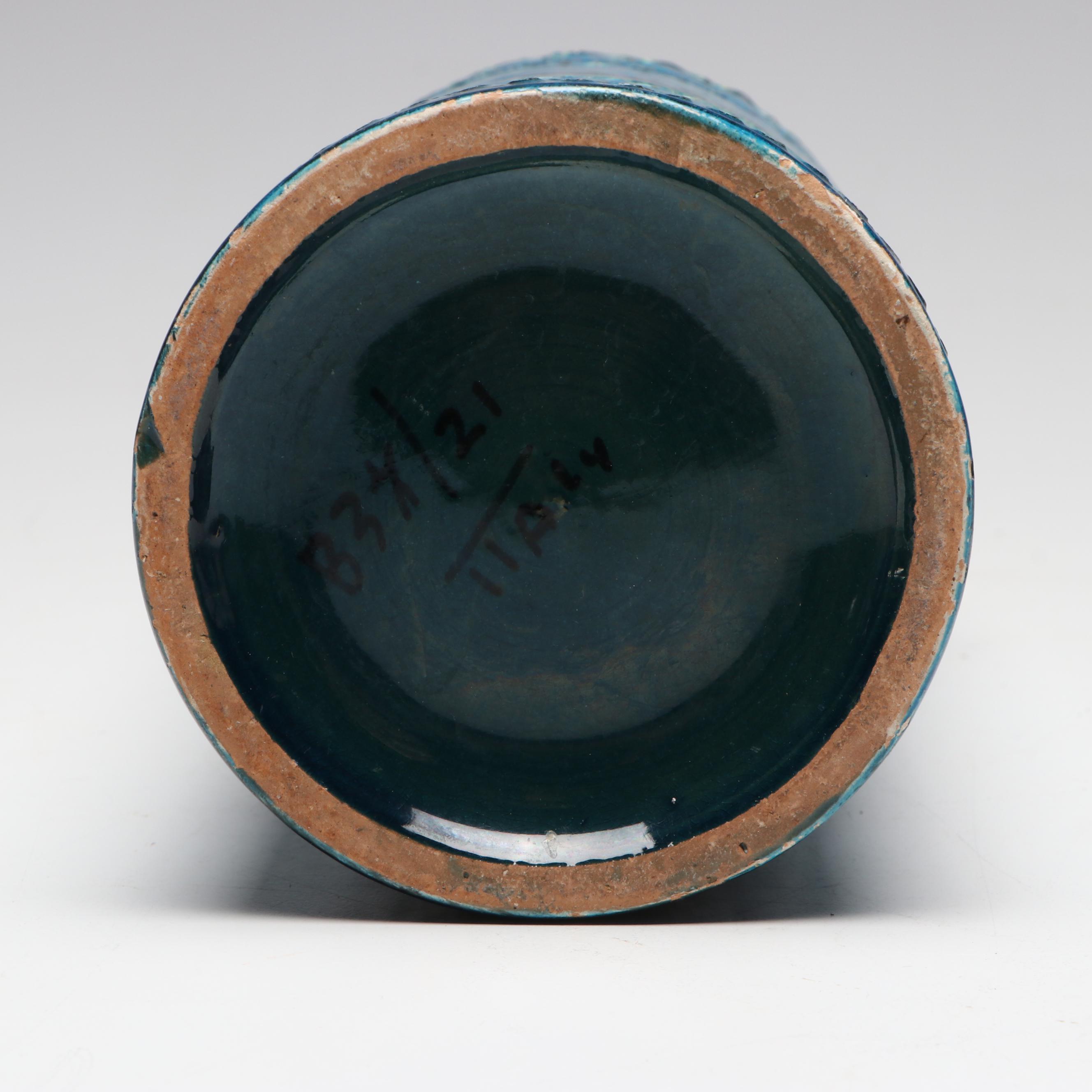 Italian Mid Century Modern Style Blue Cylindrical Vase