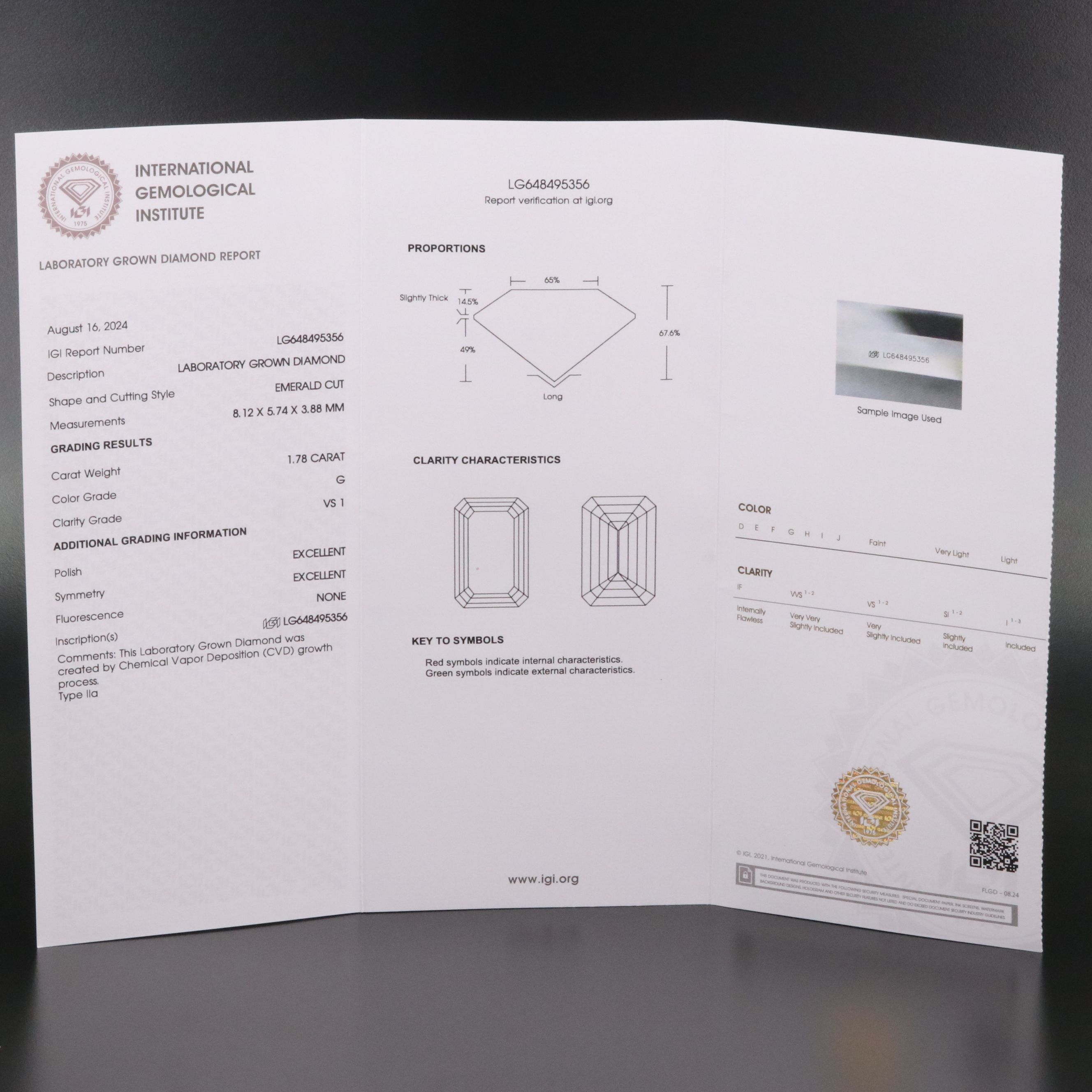 Loose 1.78 CT Lab Grown Diamond with IGI Report