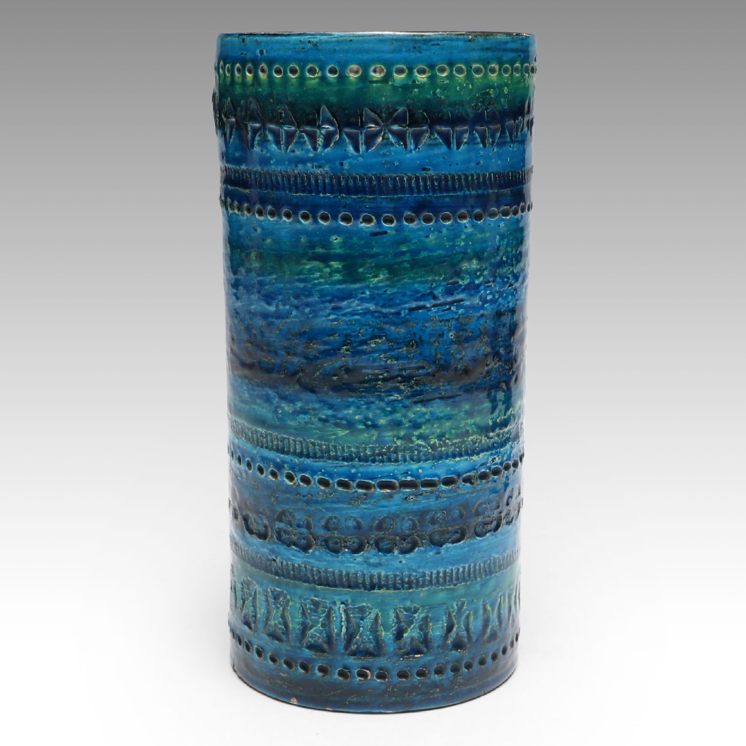 Italian Mid Century Modern Style Blue Cylindrical Vase