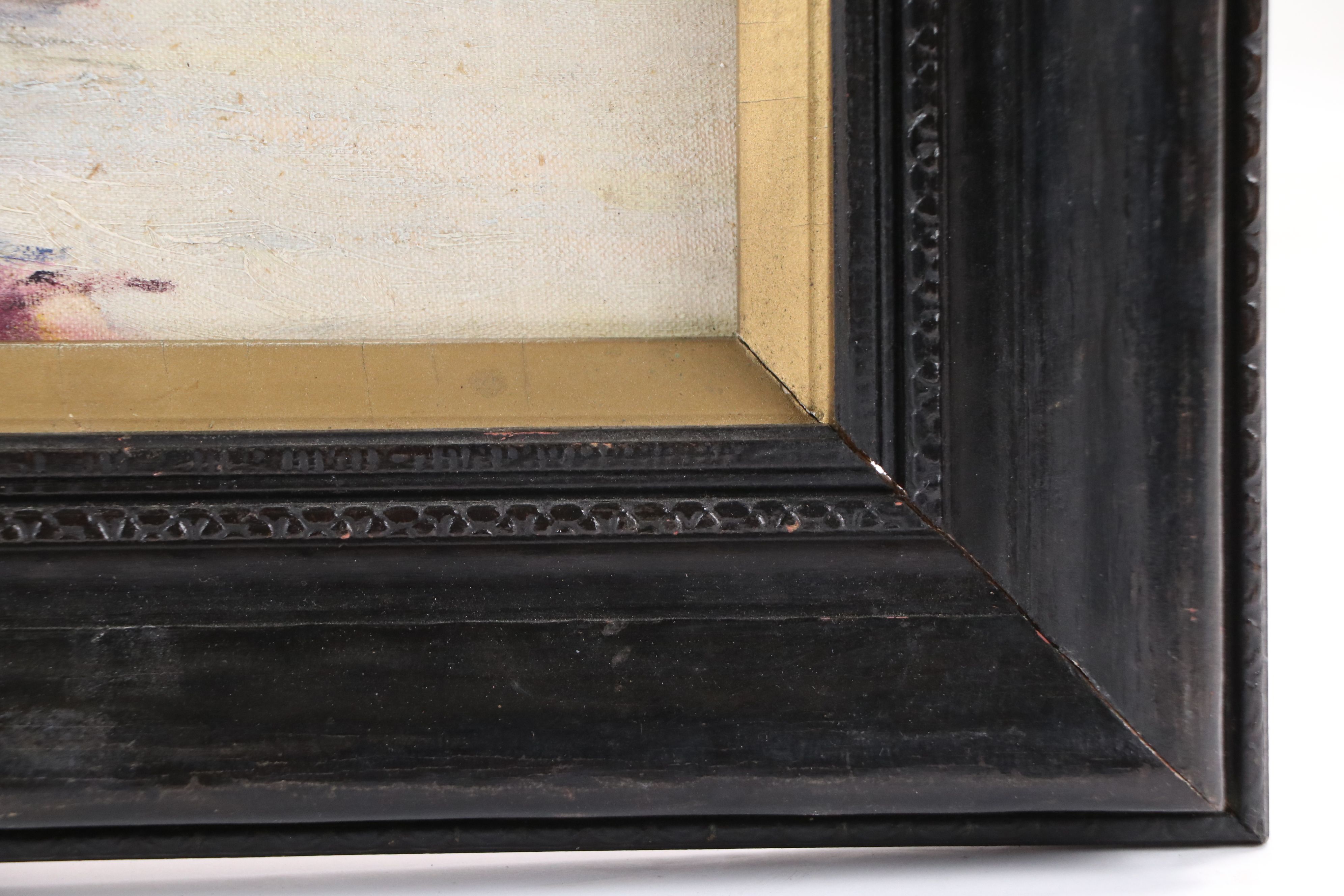 Oil Painting of Lake Landscape with Two Men and a Boat, Circa 1940