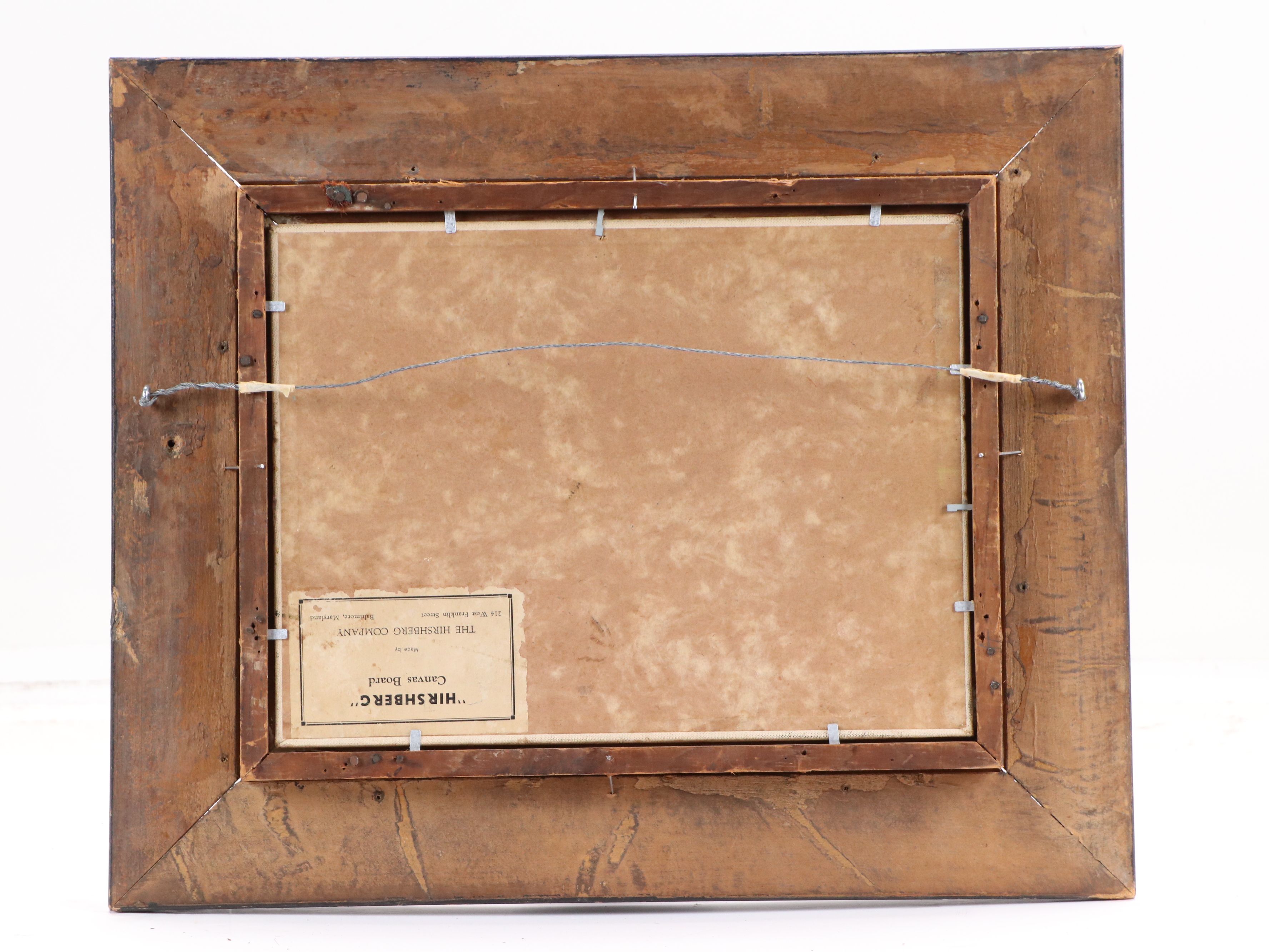 Oil Painting of Lake Landscape with Two Men and a Boat, Circa 1940