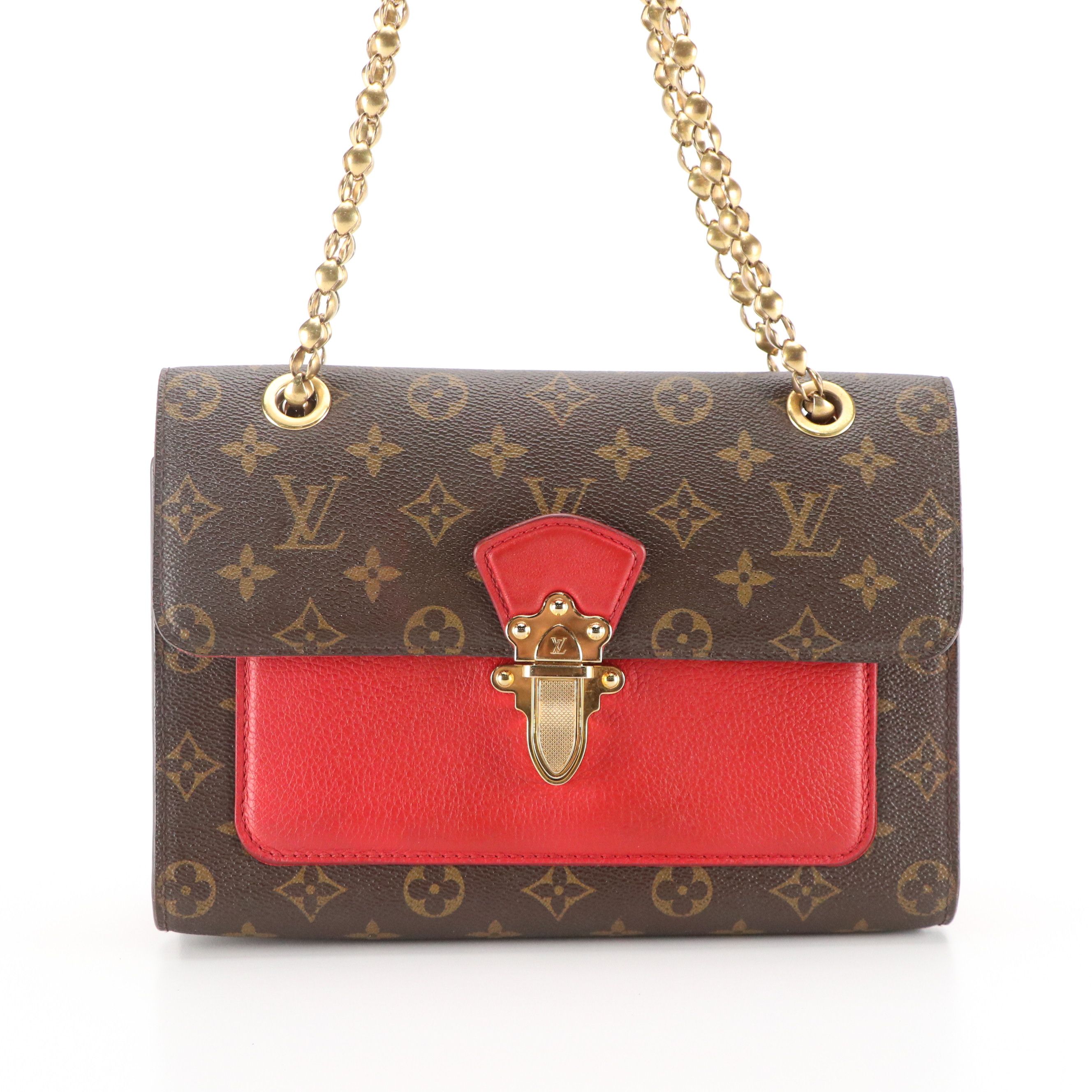 Louis Vuitton Victoire Chain Strap Bag in Monogram Canvas and Red Leather