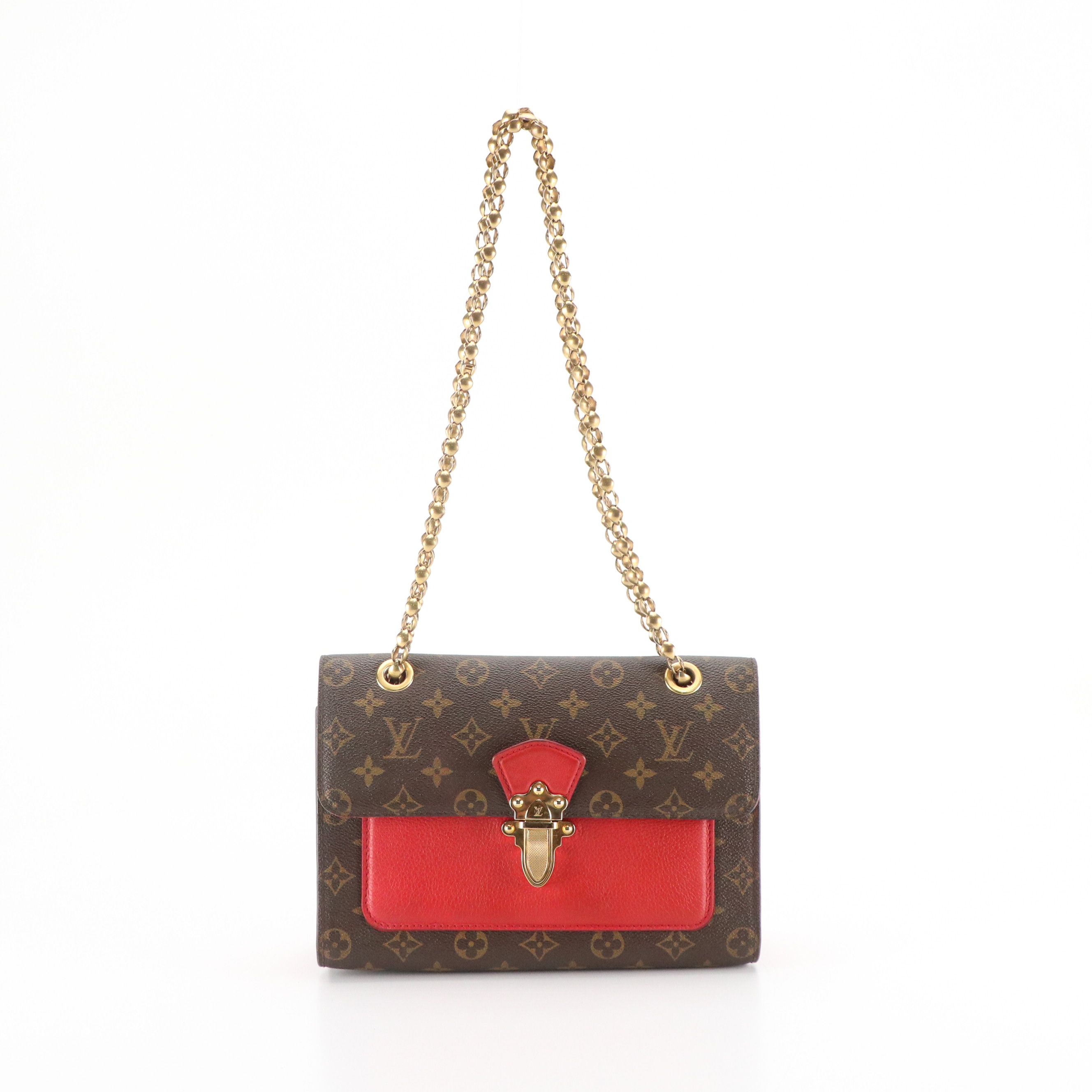 Louis Vuitton Victoire Chain Strap Bag in Monogram Canvas and Red Leather