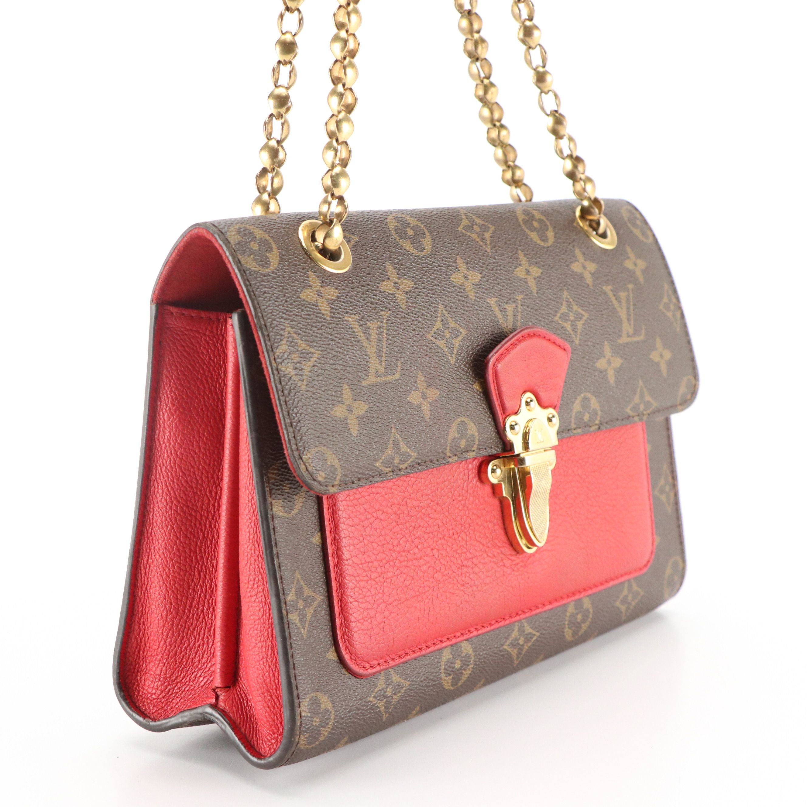 Louis Vuitton Victoire Chain Strap Bag in Monogram Canvas and Red Leather