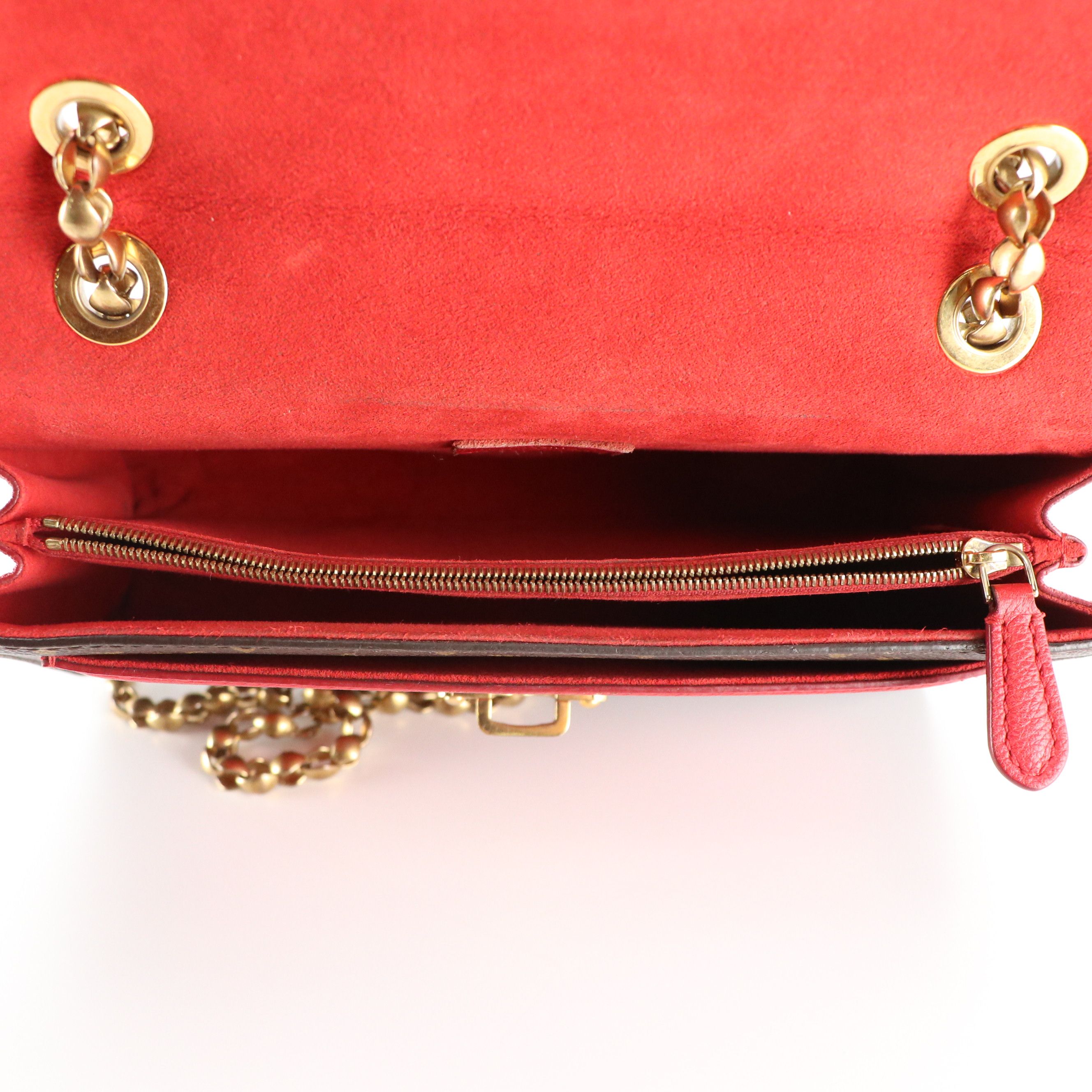 Louis Vuitton Victoire Chain Strap Bag in Monogram Canvas and Red Leather