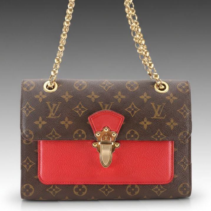 Louis Vuitton Victoire Chain Strap Bag in Monogram Canvas and Red Leather