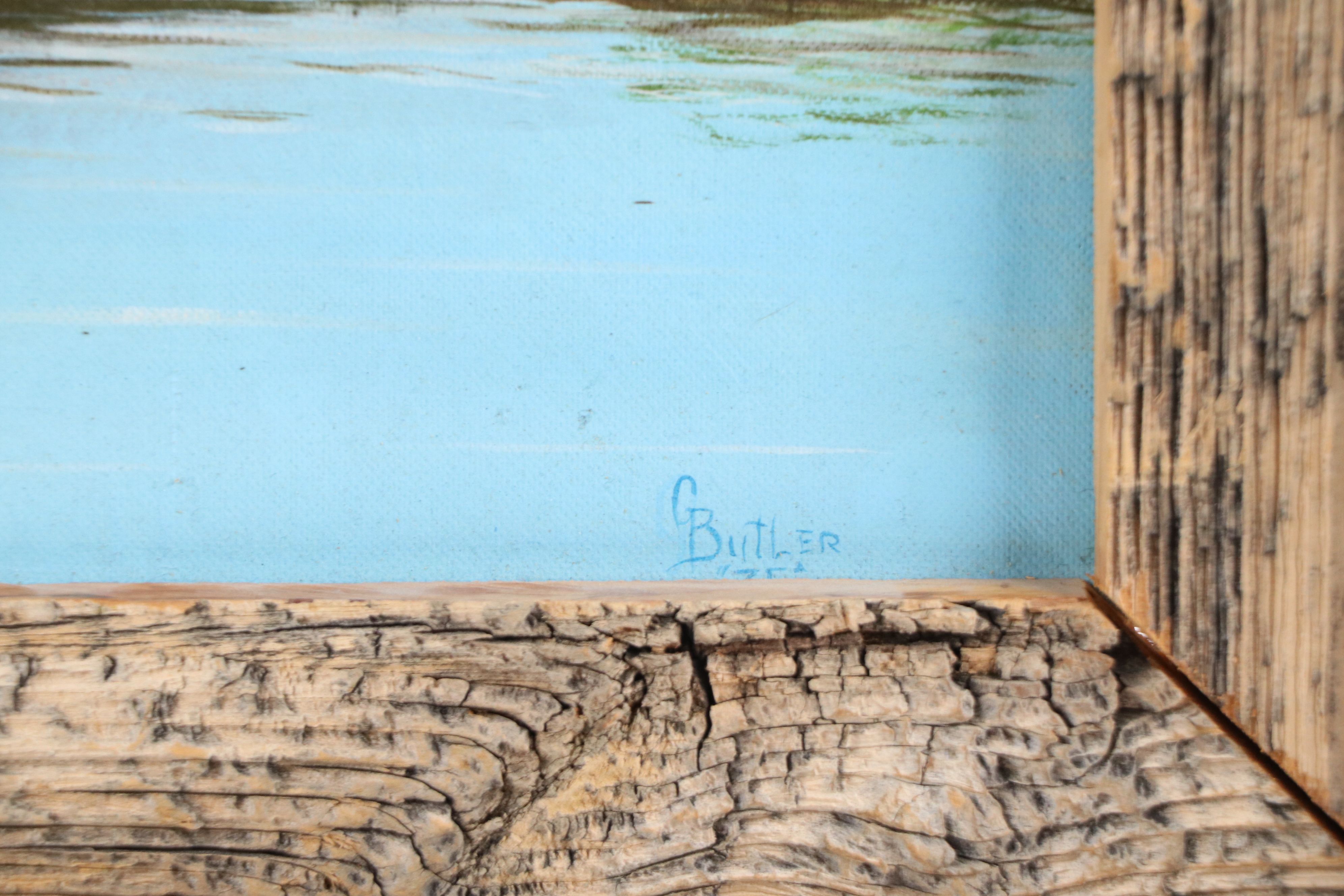 G. Butler Western Indigenous American Encampment Oil Painting, 1975