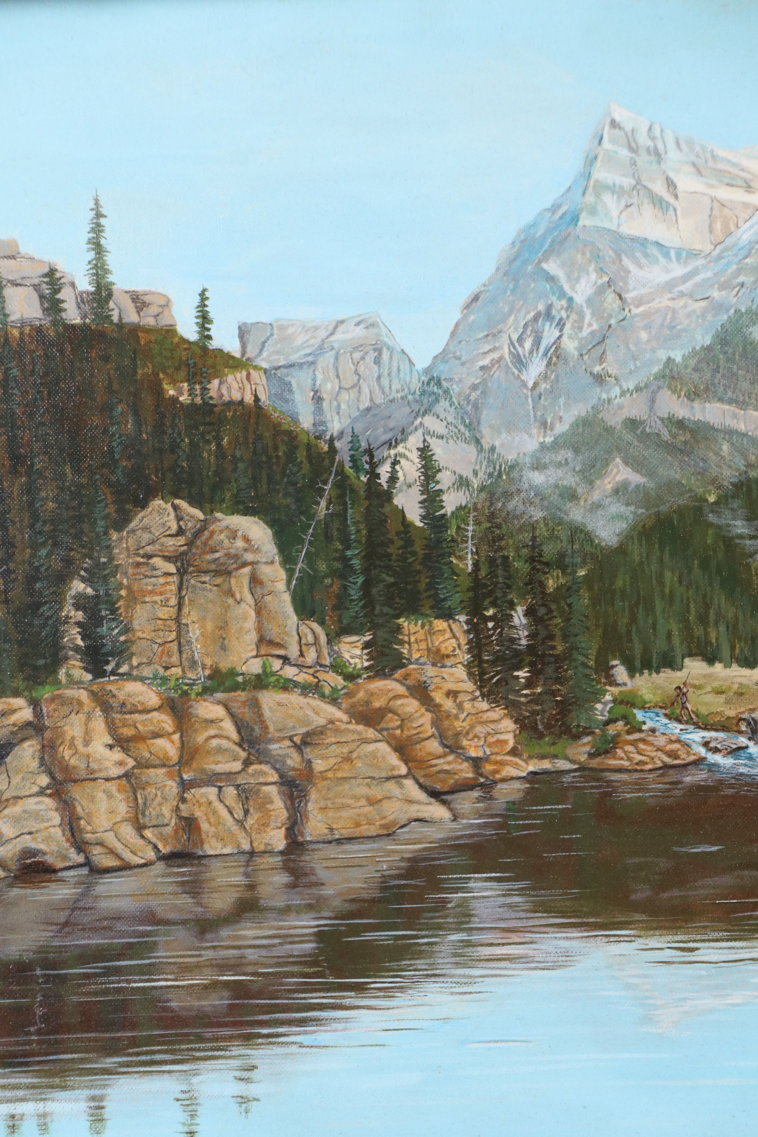 G. Butler Western Indigenous American Encampment Oil Painting, 1975