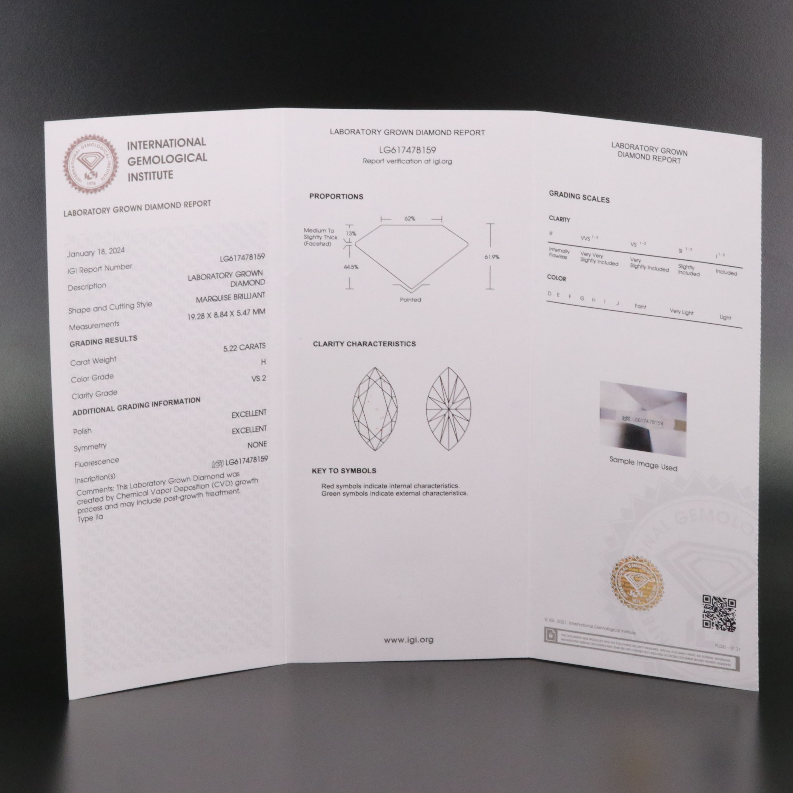 Loose 5.22 CT Lab Grown Diamond with IGI Report