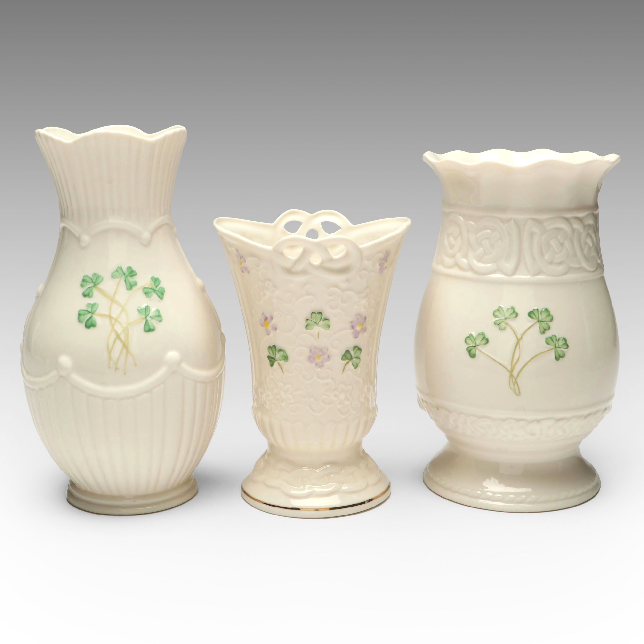 Belleek St. Patrick's Day 2005 "Celtic Pierced Vase" and Other Porcelain Vases