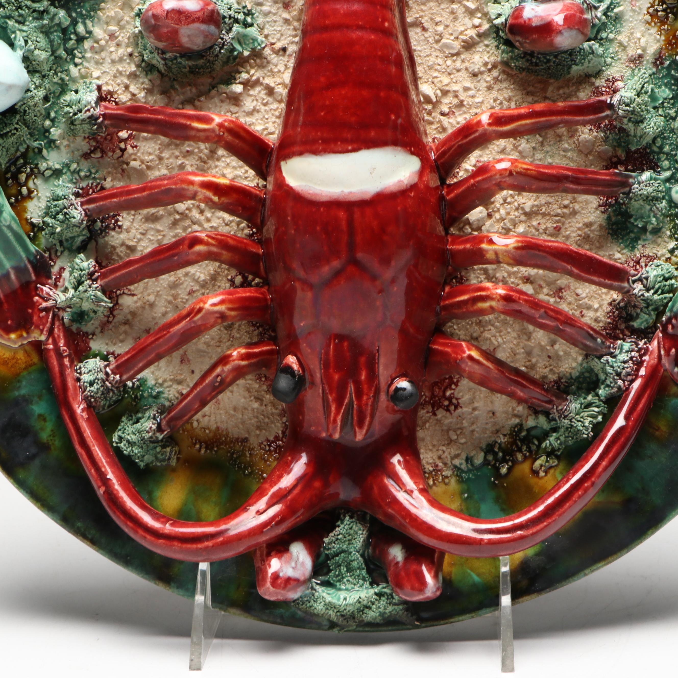 Roque Gaeiras Palissy Style Majolica Lobster Wall Plate, Mid-20th Century
