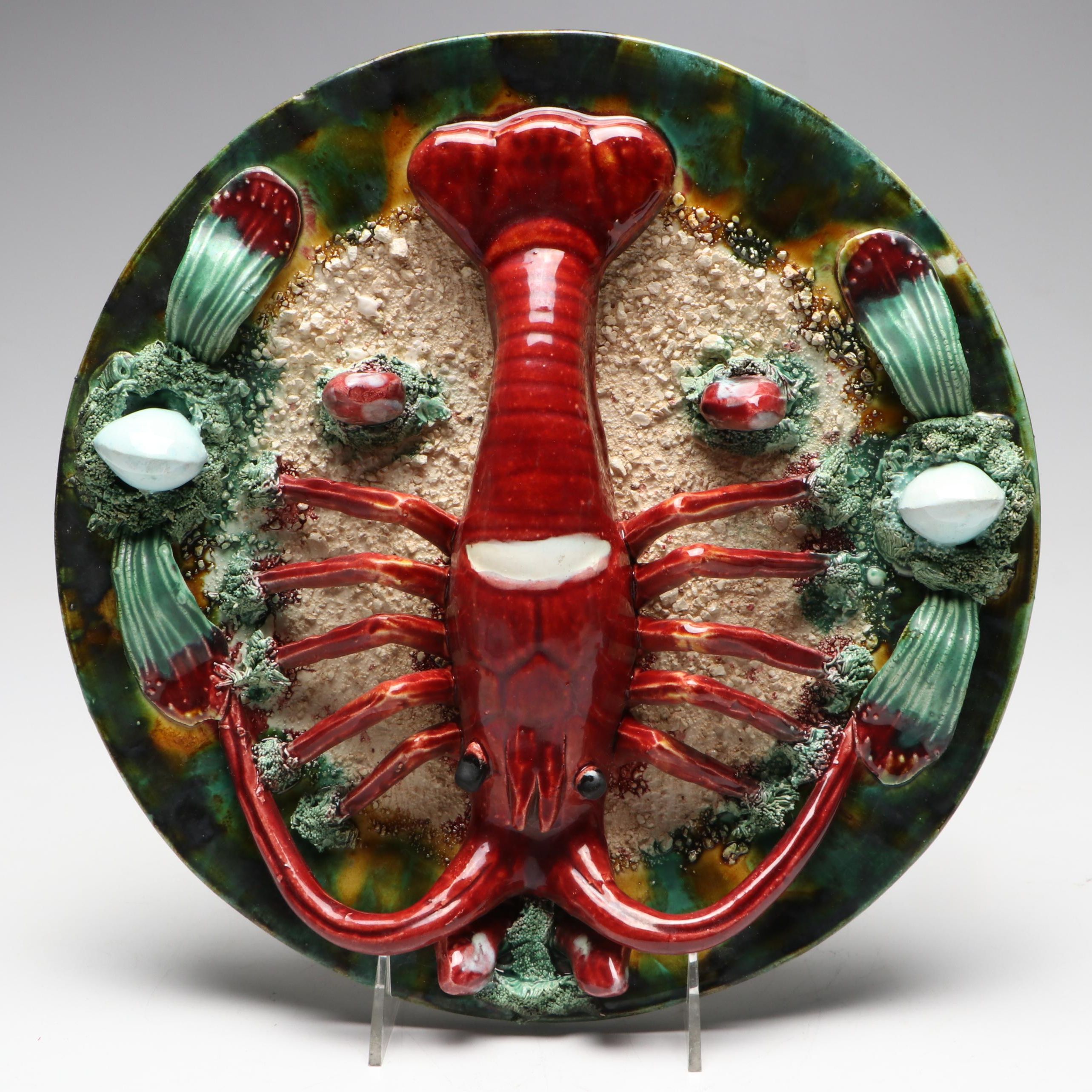 Roque Gaeiras Palissy Style Majolica Lobster Wall Plate, Mid-20th Century