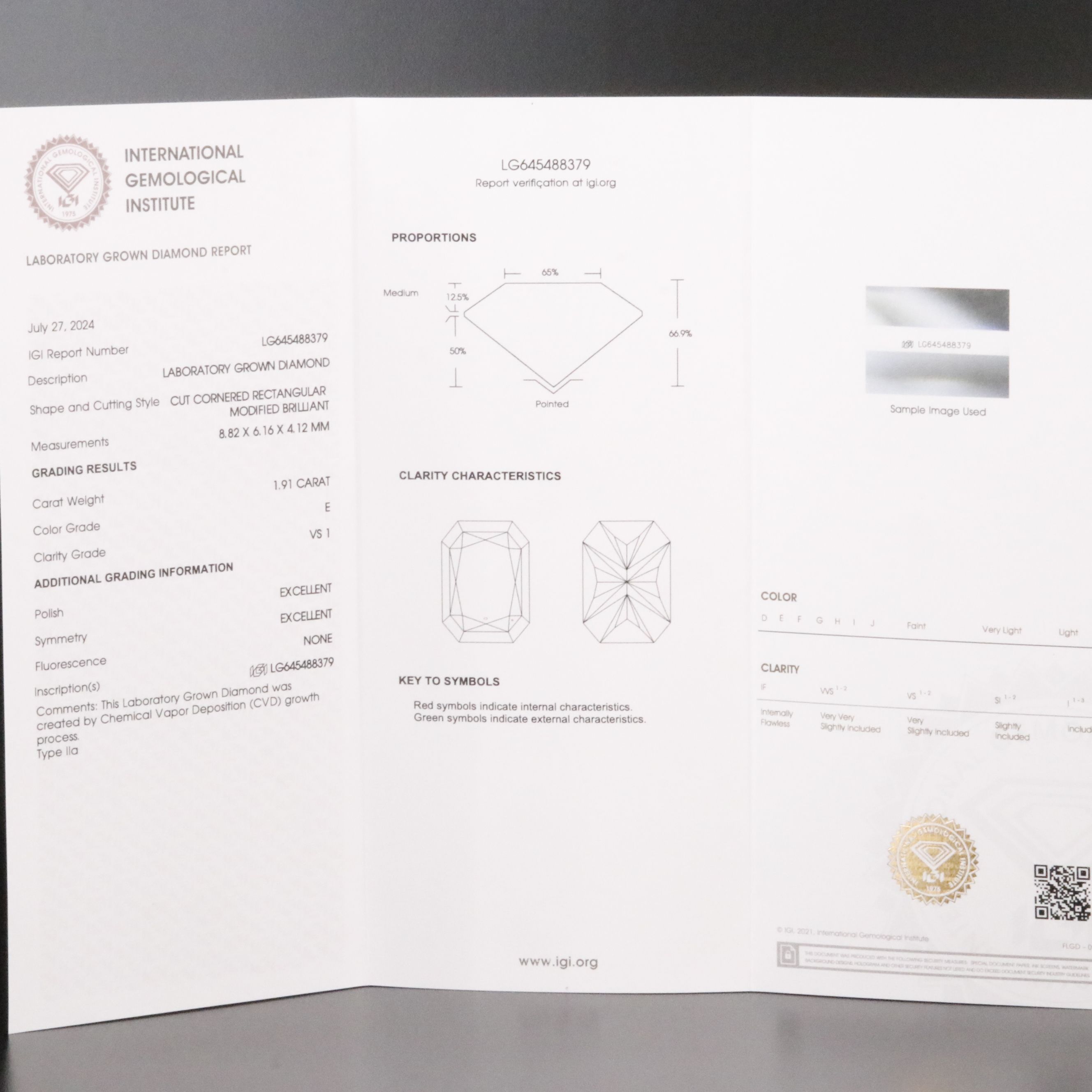Loose 1.91 CT Lab Grown Diamond with IGI Report
