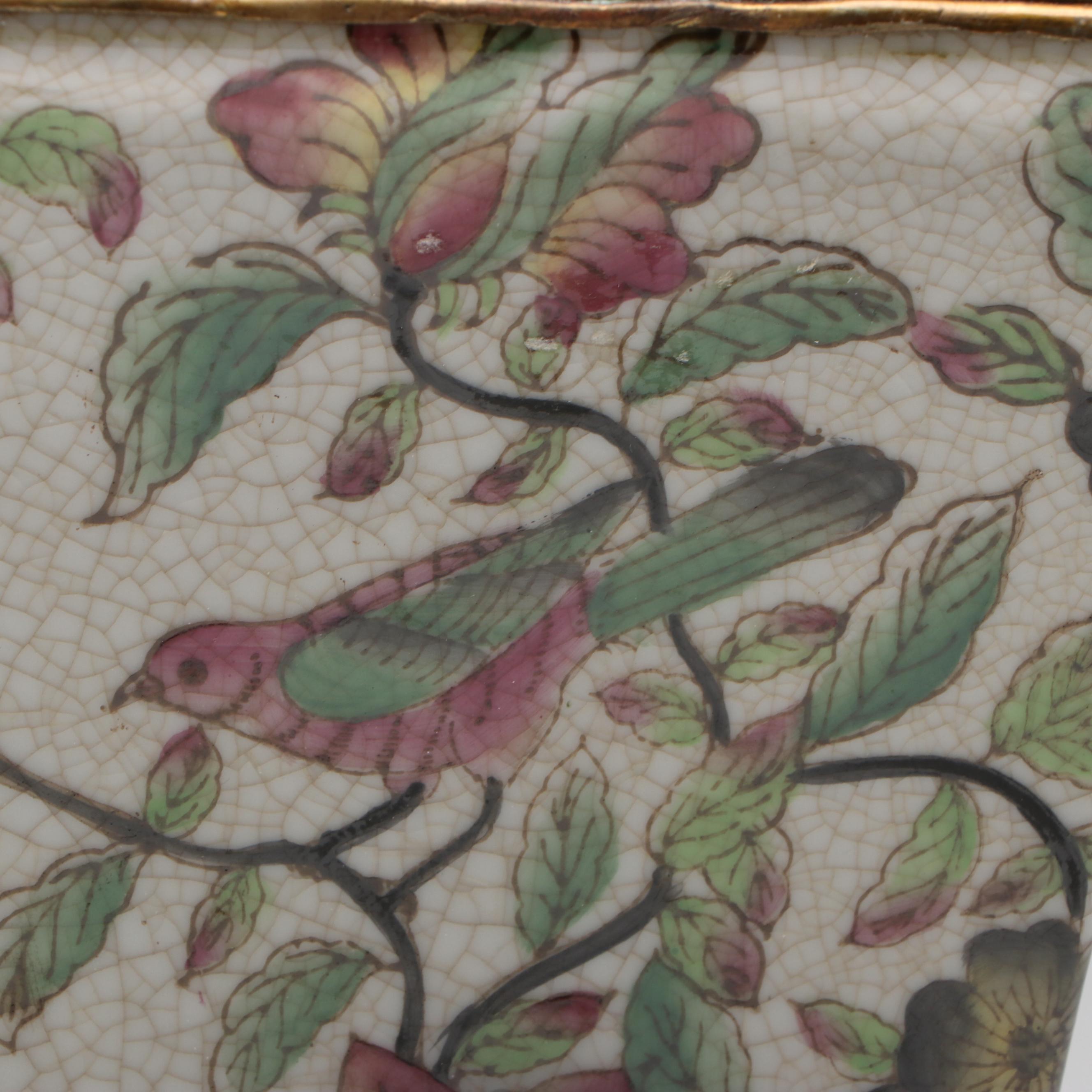 French Chinoiserie Style Bronzed Metal and Porcelain Rickshaw Driver Planter