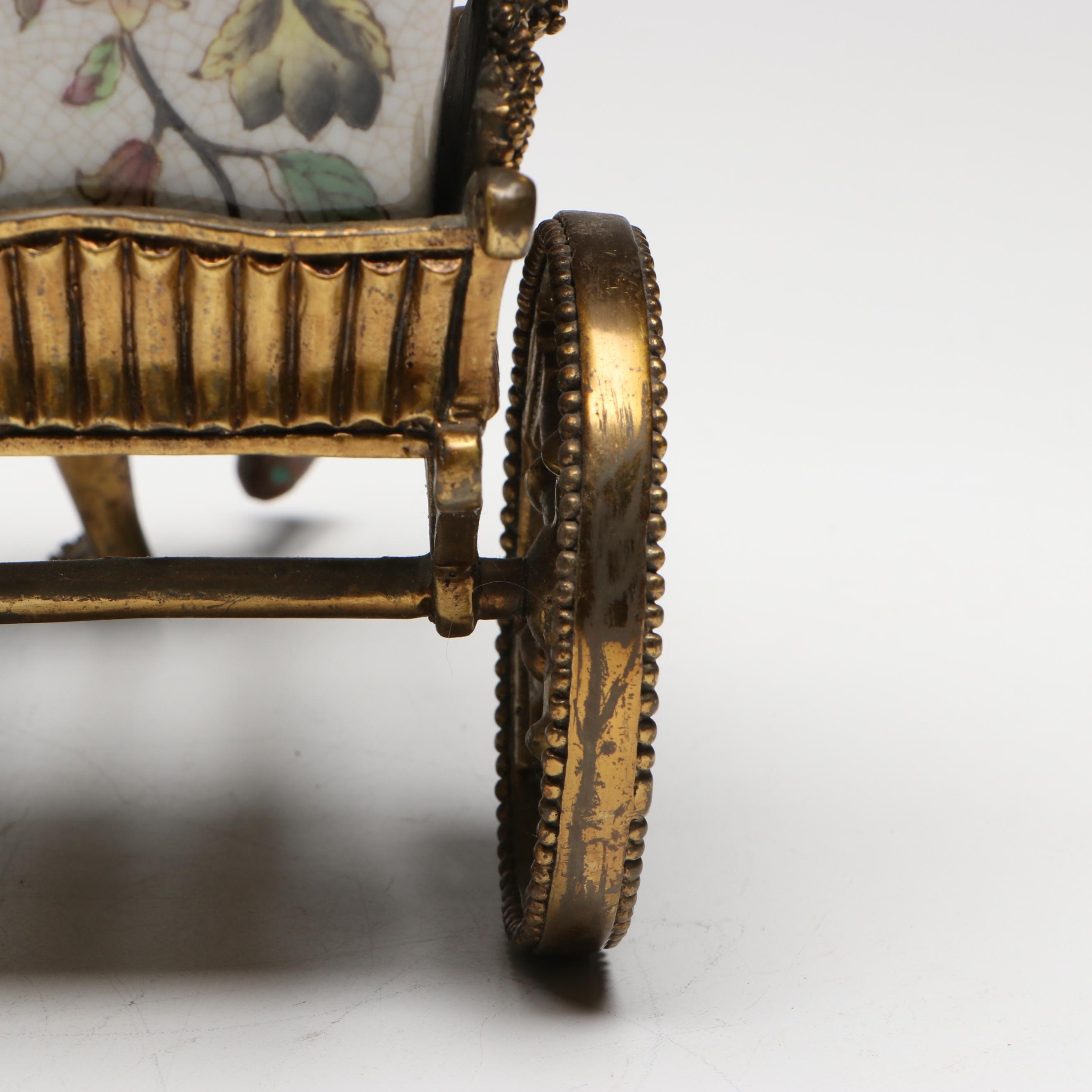 French Chinoiserie Style Bronzed Metal and Porcelain Rickshaw Driver Planter