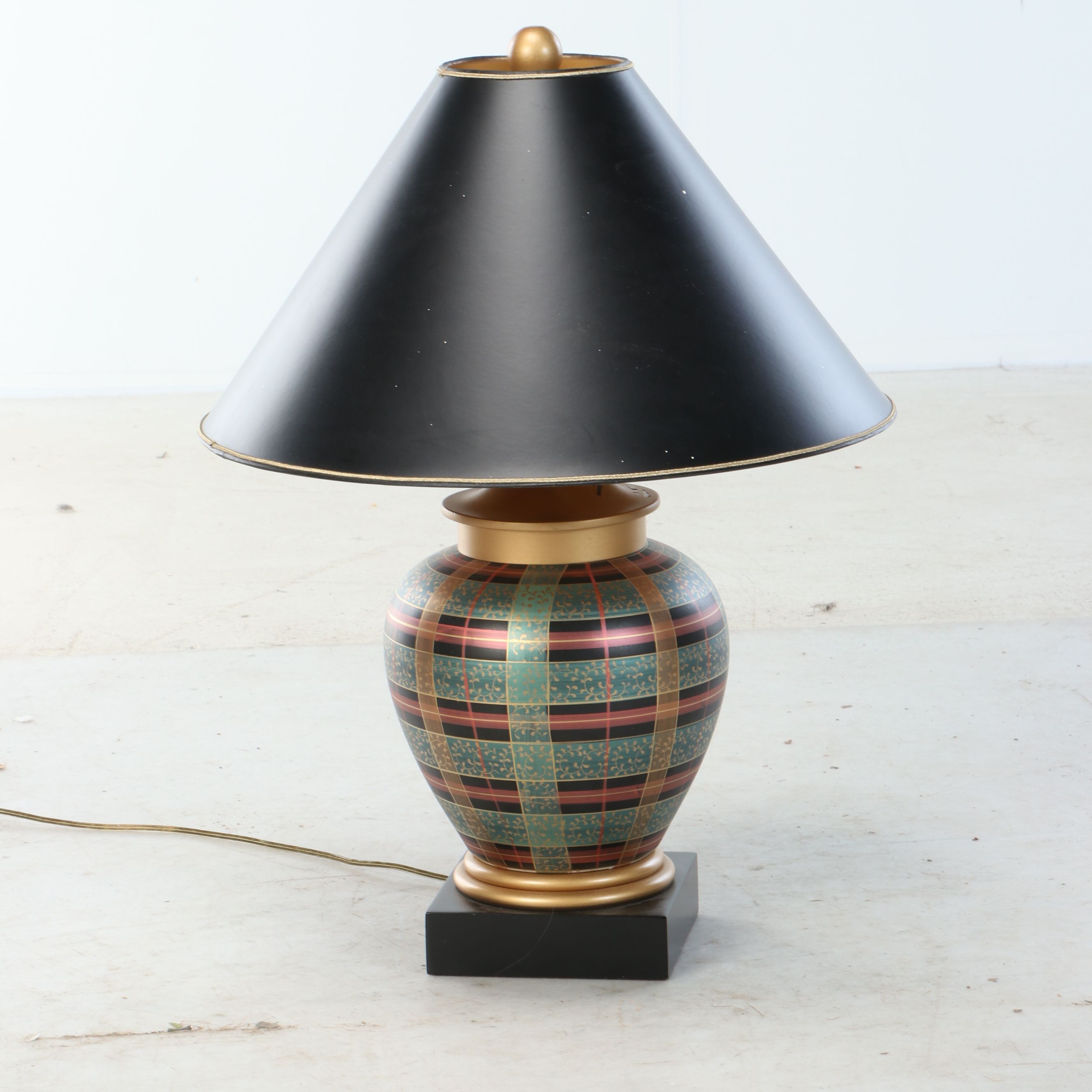 Frederick Cooper Plaid Ceramic Ginger Jar Table Lamp with Conical Paper Shade