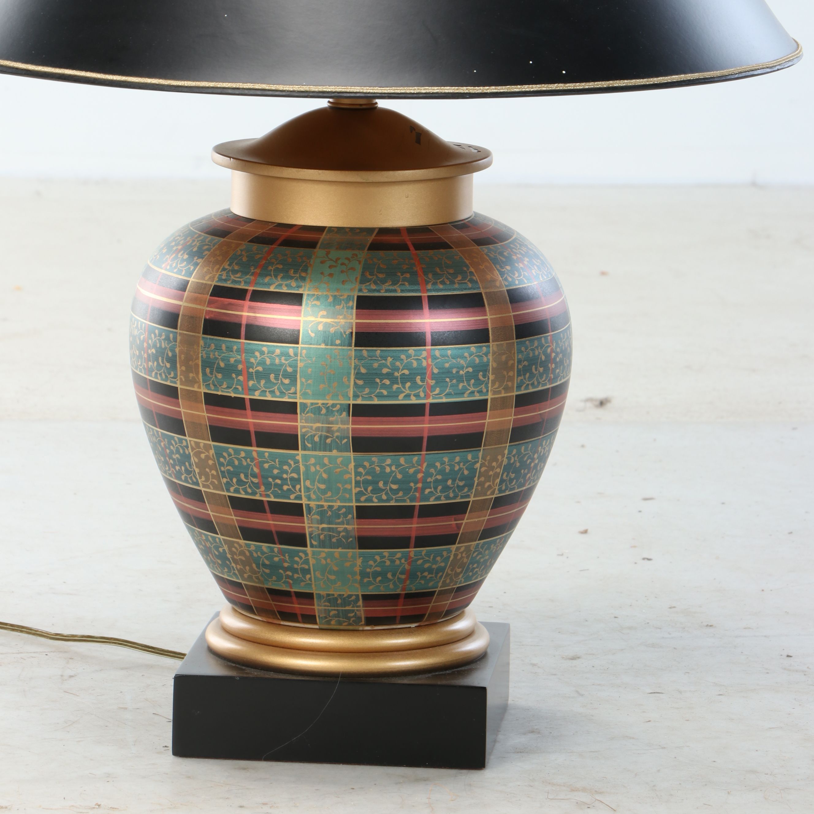 Frederick Cooper Plaid Ceramic Ginger Jar Table Lamp with Conical Paper Shade