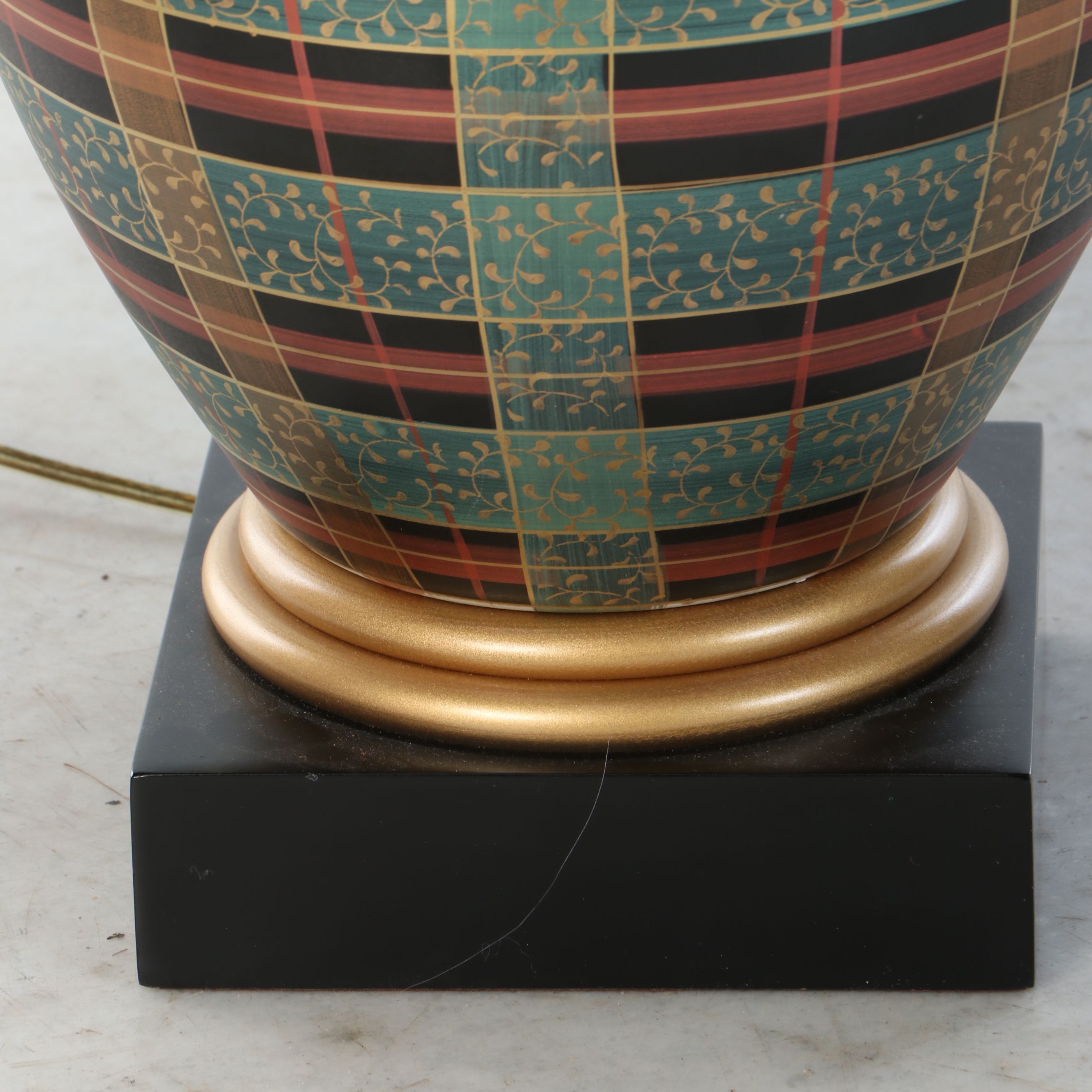 Frederick Cooper Plaid Ceramic Ginger Jar Table Lamp with Conical Paper Shade