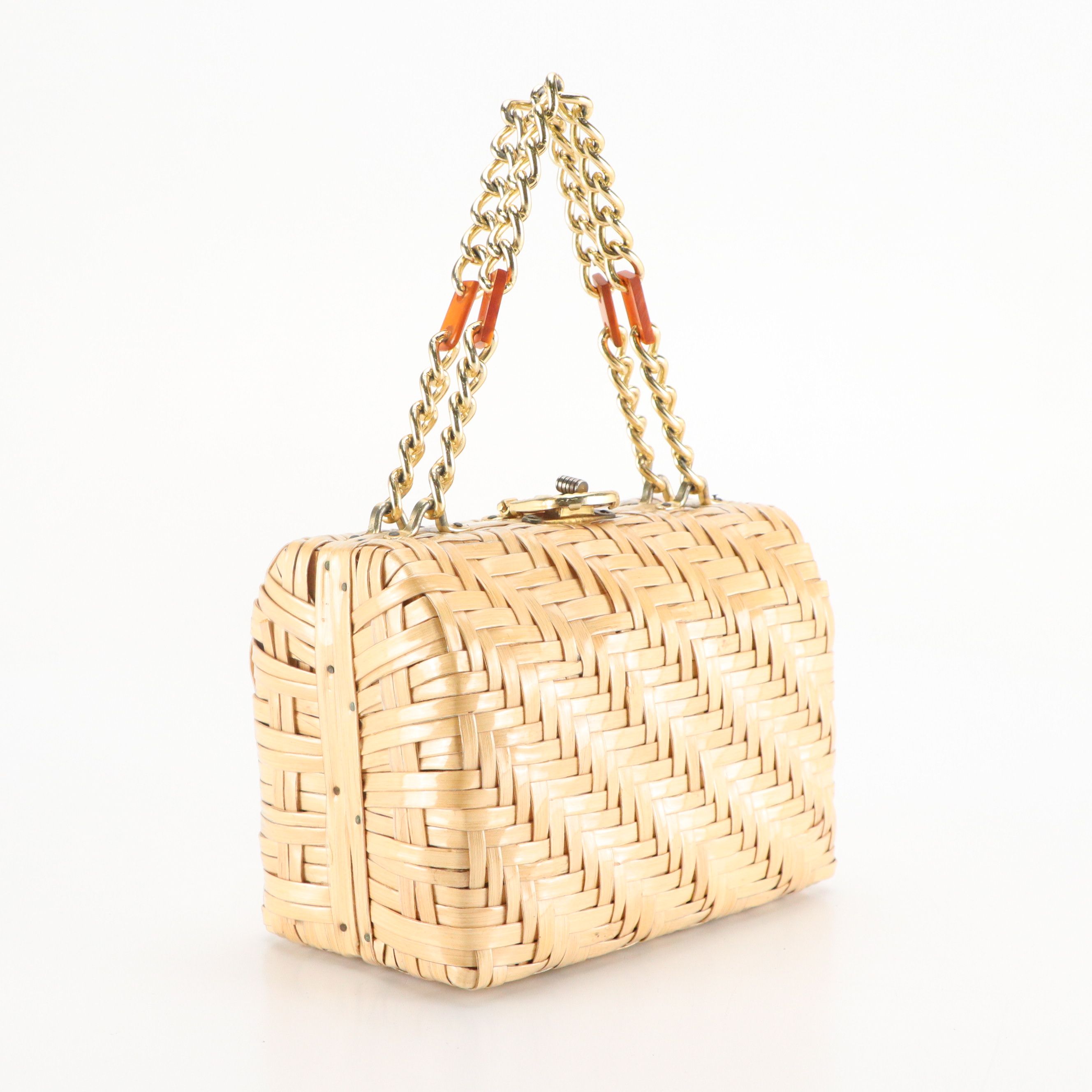 Coated Natural Fiber Woven Handbag, Mid-20th Century