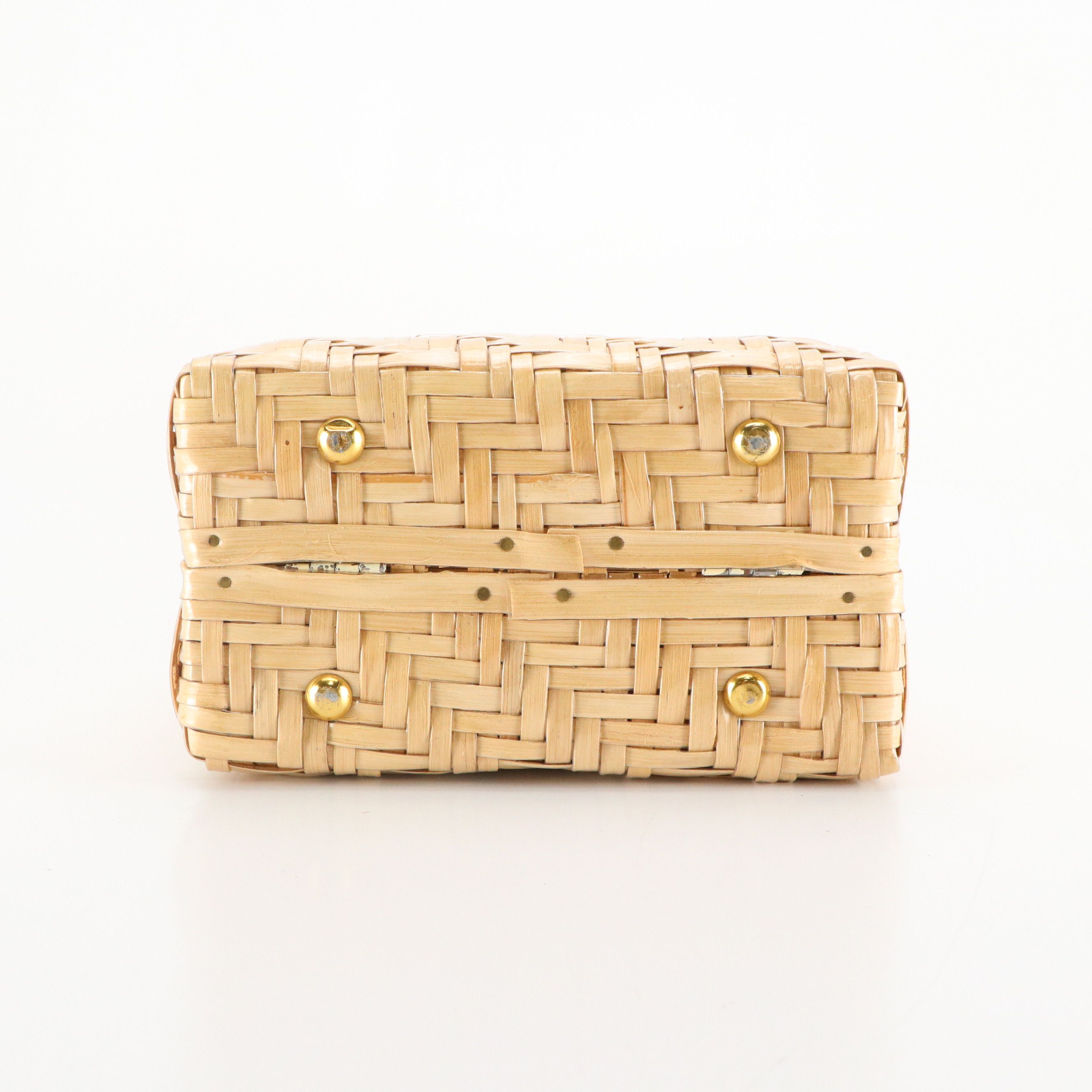 Coated Natural Fiber Woven Handbag, Mid-20th Century